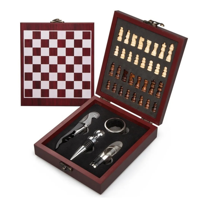 Foto 2 pulgar | Juego De Ajedrez Con Accesorios Para Vino En Caja De Madera - Venta Internacional.