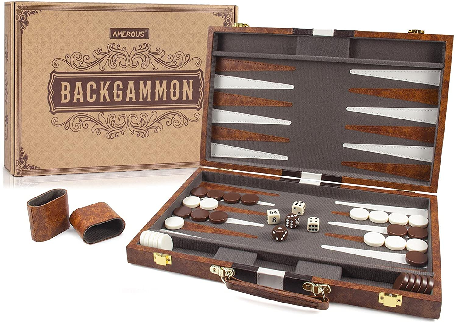 Foto 2 pulgar | Set de Juego de Backgammon Amerous con Funda de Piel y Tablero Plegable