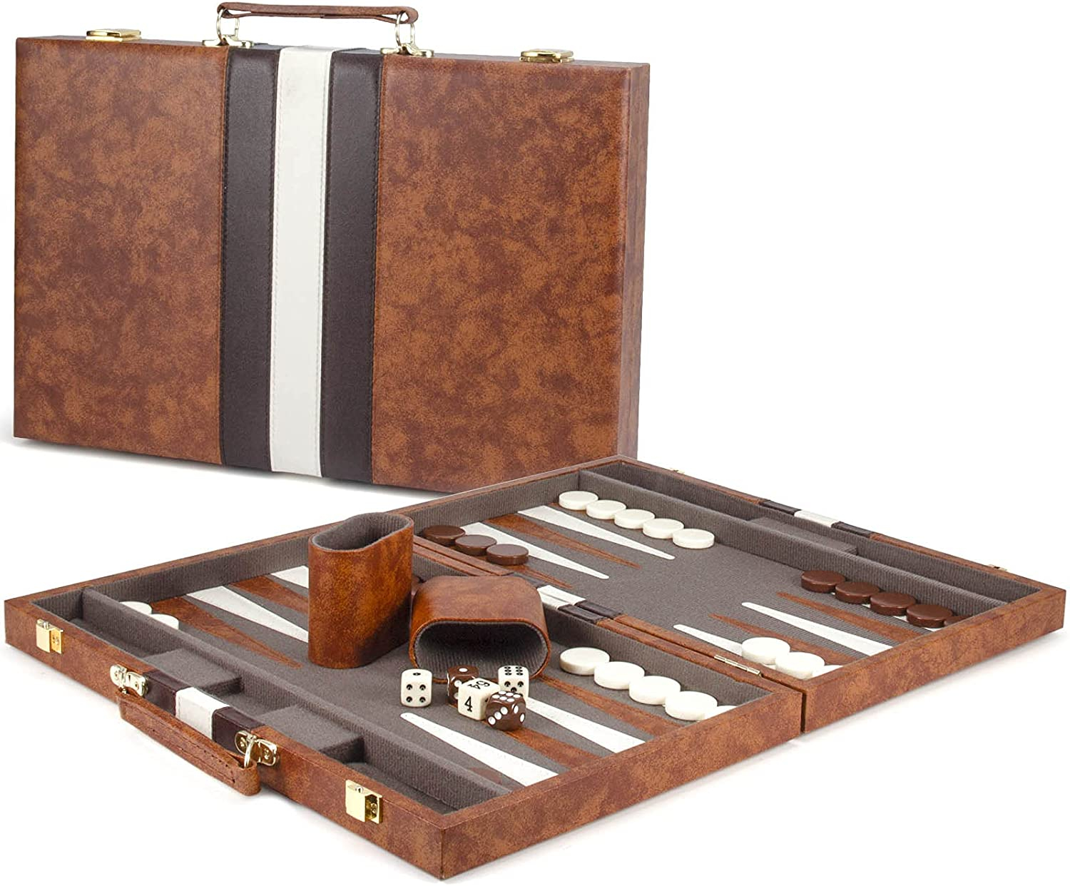 Foto 3 pulgar | Set de Juego de Backgammon Amerous con Funda de Piel y Tablero Plegable