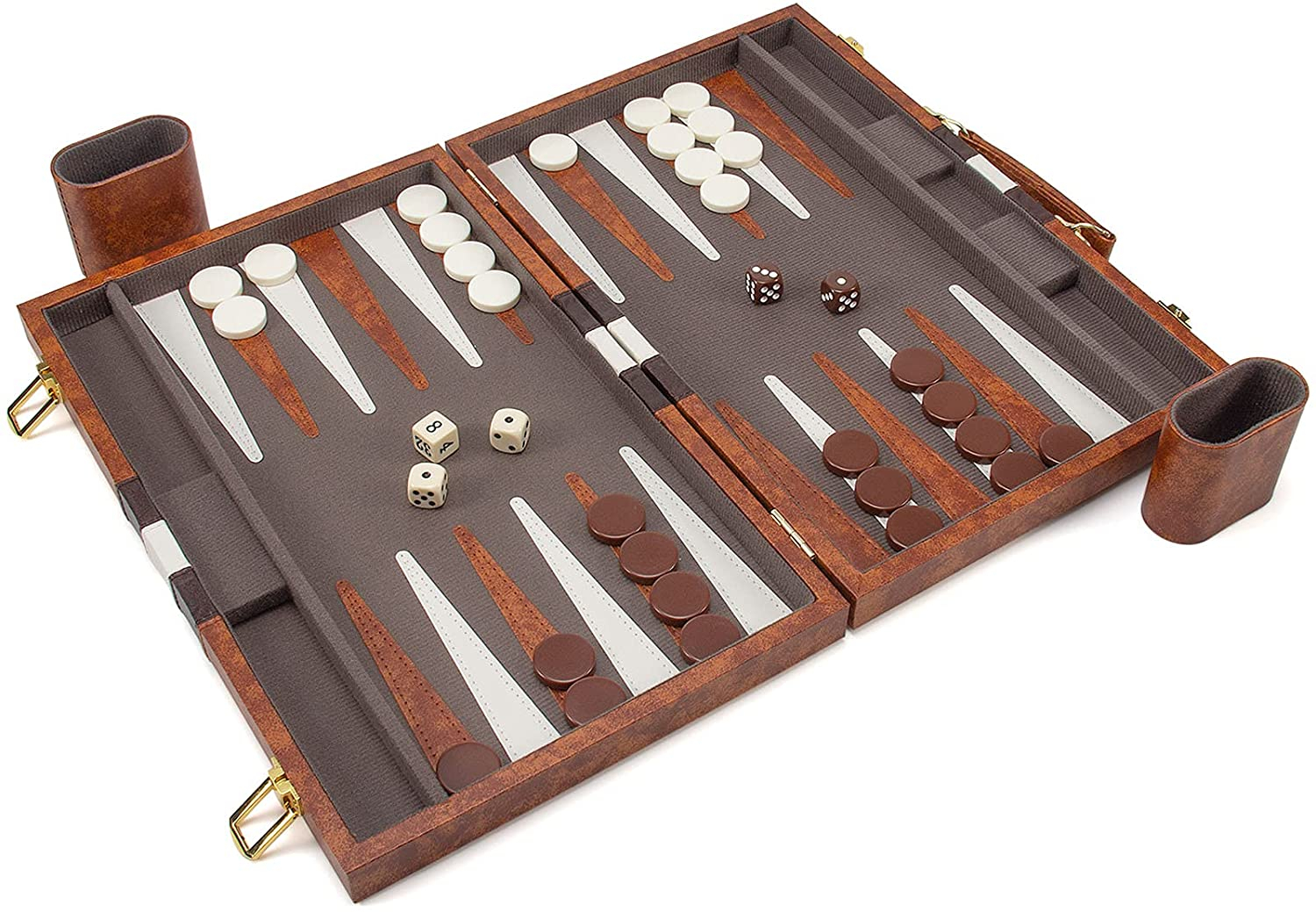 Foto 4 pulgar | Set de Juego de Backgammon Amerous con Funda de Piel y Tablero Plegable