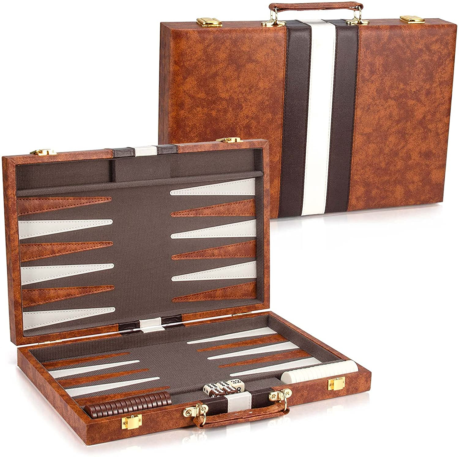 Foto 5 pulgar | Set de Juego de Backgammon Amerous con Funda de Piel y Tablero Plegable