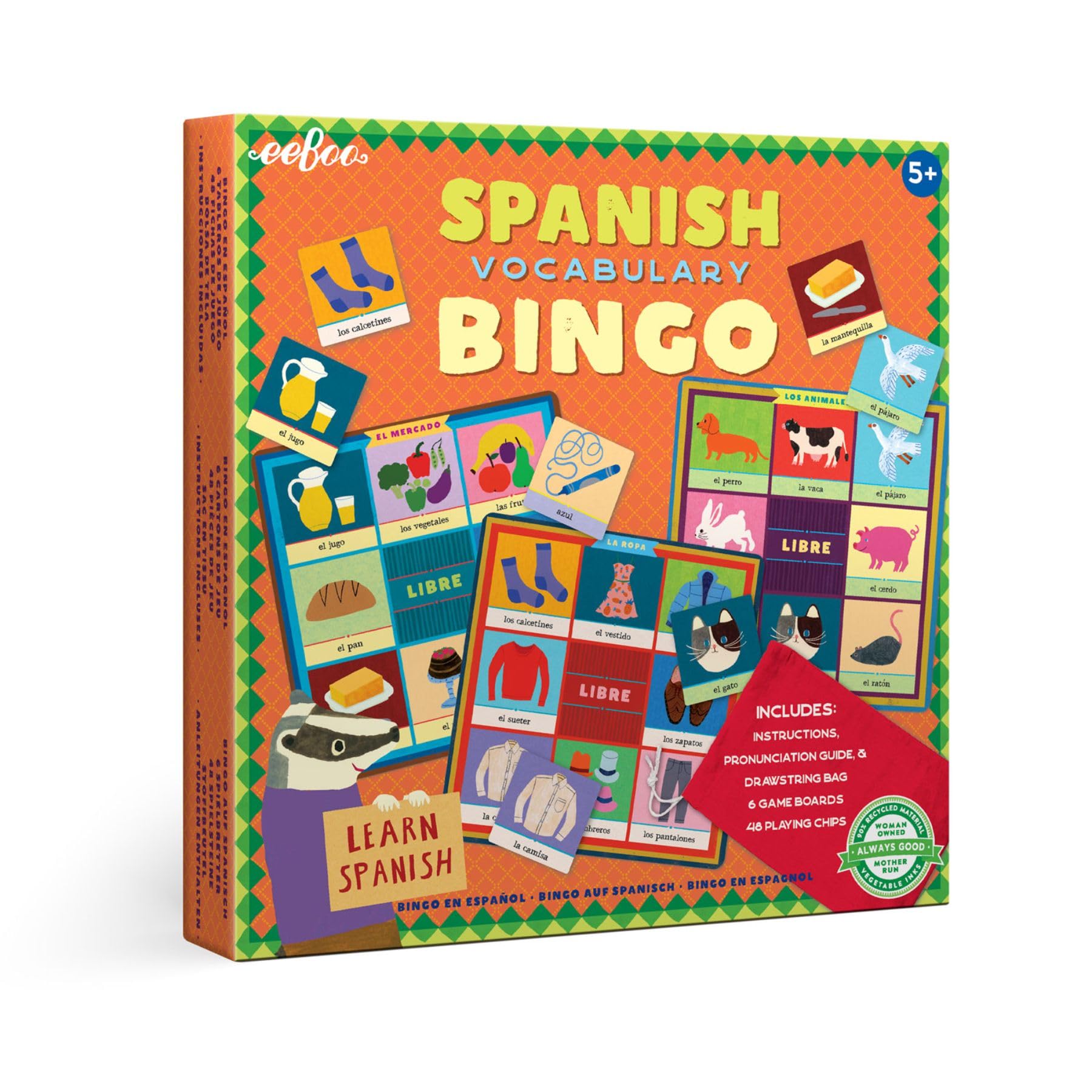 Juego De Vocabulario De Bingo En Español Eeboo Para Mayores De 5 Años - Venta Internacional.