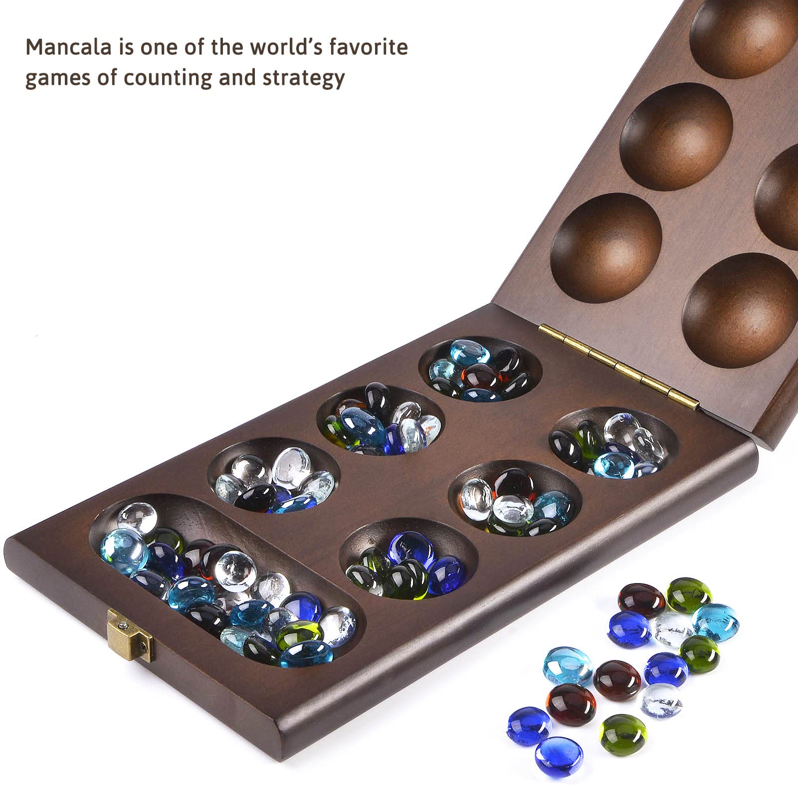 Foto 2 | Juego De Mesa Amerous Wooden Mancala Con 72+8 Piedras De Cristal - Venta Internacional.