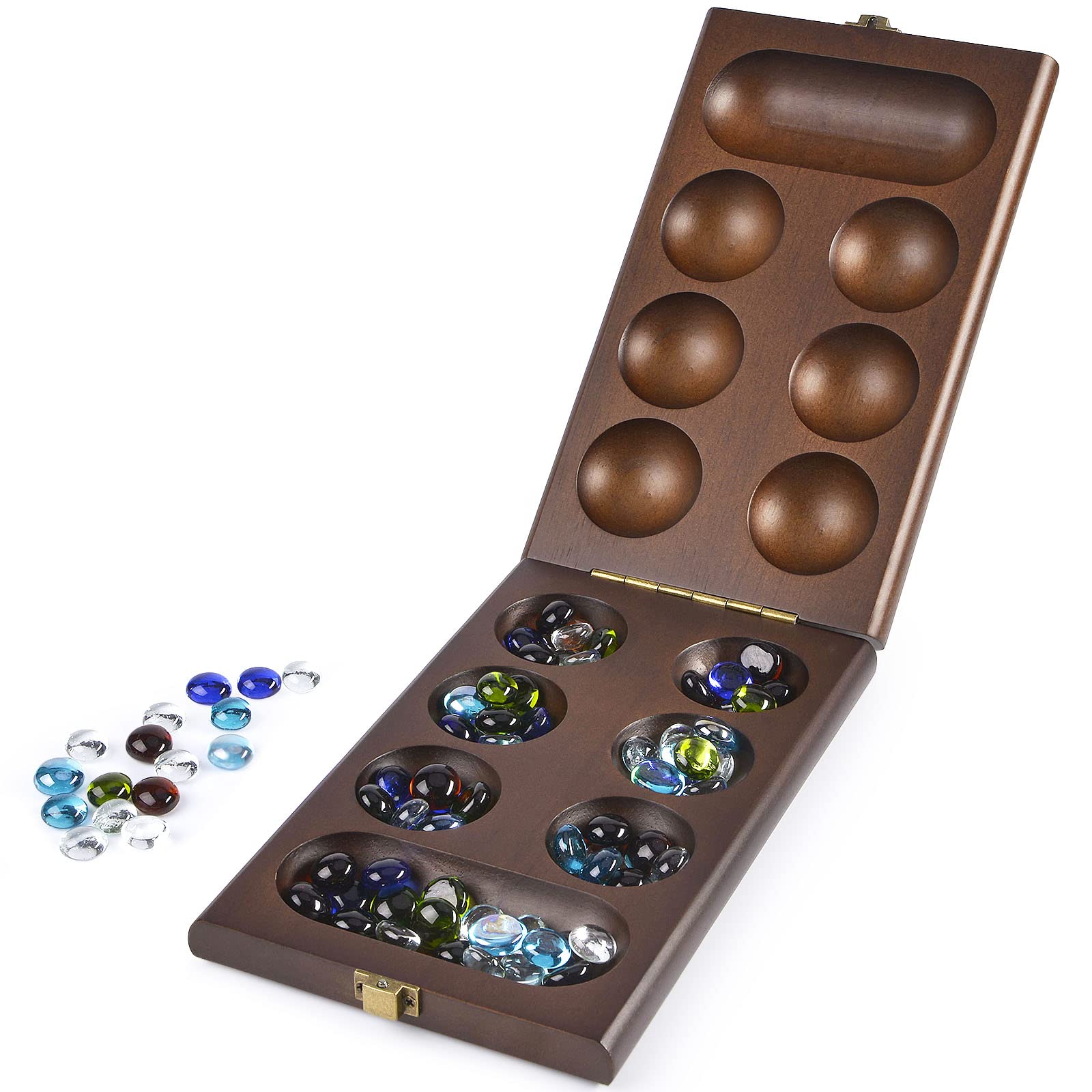 Foto 7 pulgar | Juego De Mesa Amerous Wooden Mancala Con 72+8 Piedras De Cristal - Venta Internacional.