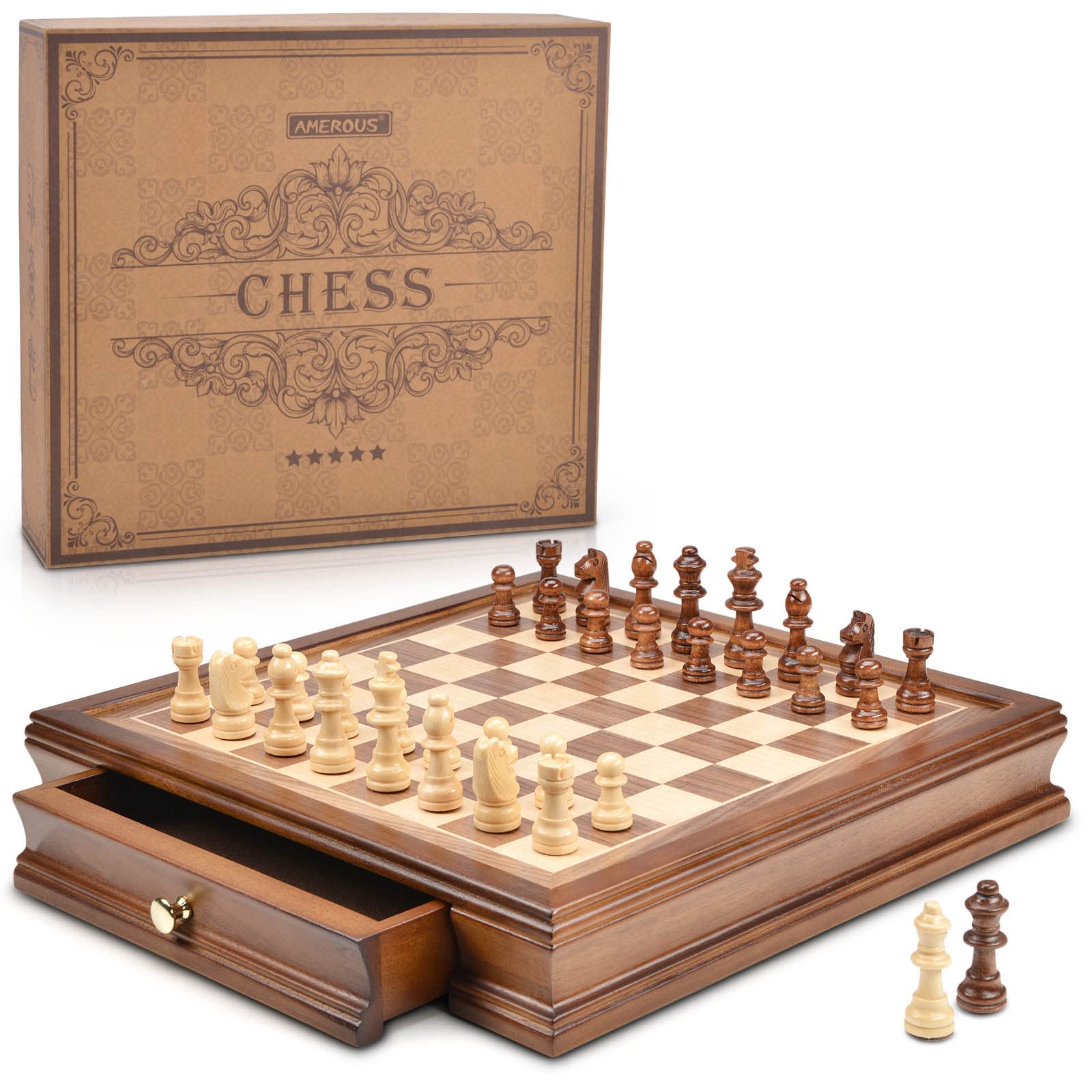 Juego De Ajedrez Amerous Magnético De Madera Con Cajones De Almacenamiento - Venta Internacional.