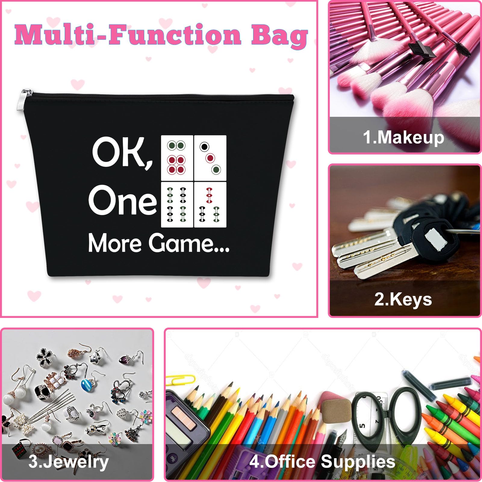 Foto 7 | Bolsa De Maquillaje Mxrymvu Mahjong Lover Regalo Para Mujer Mahjong Club - Venta Internacional.