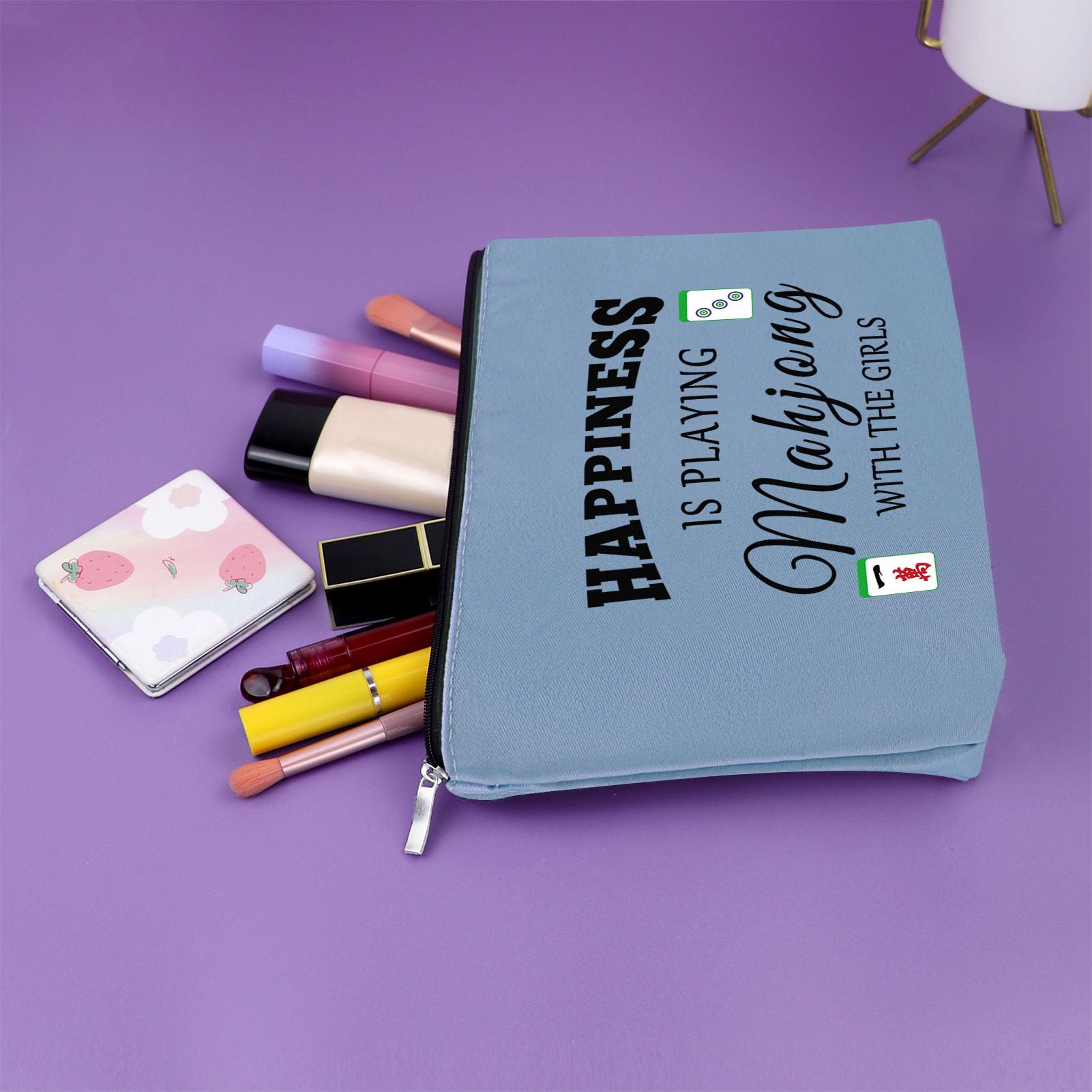 Foto 6 | Bolsa De Maquillaje Sazuwu Mahjong De Regalo, Tela Oxford Azul, 25 X 17 Cm - Venta Internacional.