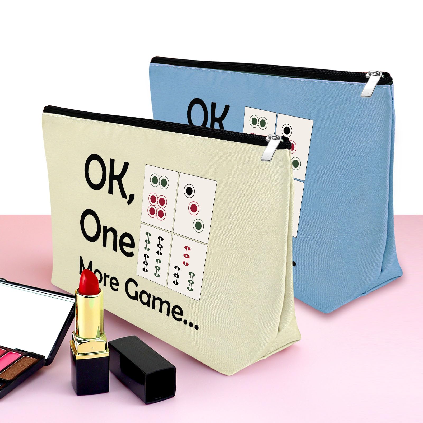 Foto 4 pulgar | Bolsa De Maquillaje Mxrymvu Mahjong Lover Regalo Para Mujer (azul, Beige) - Venta Internacional.