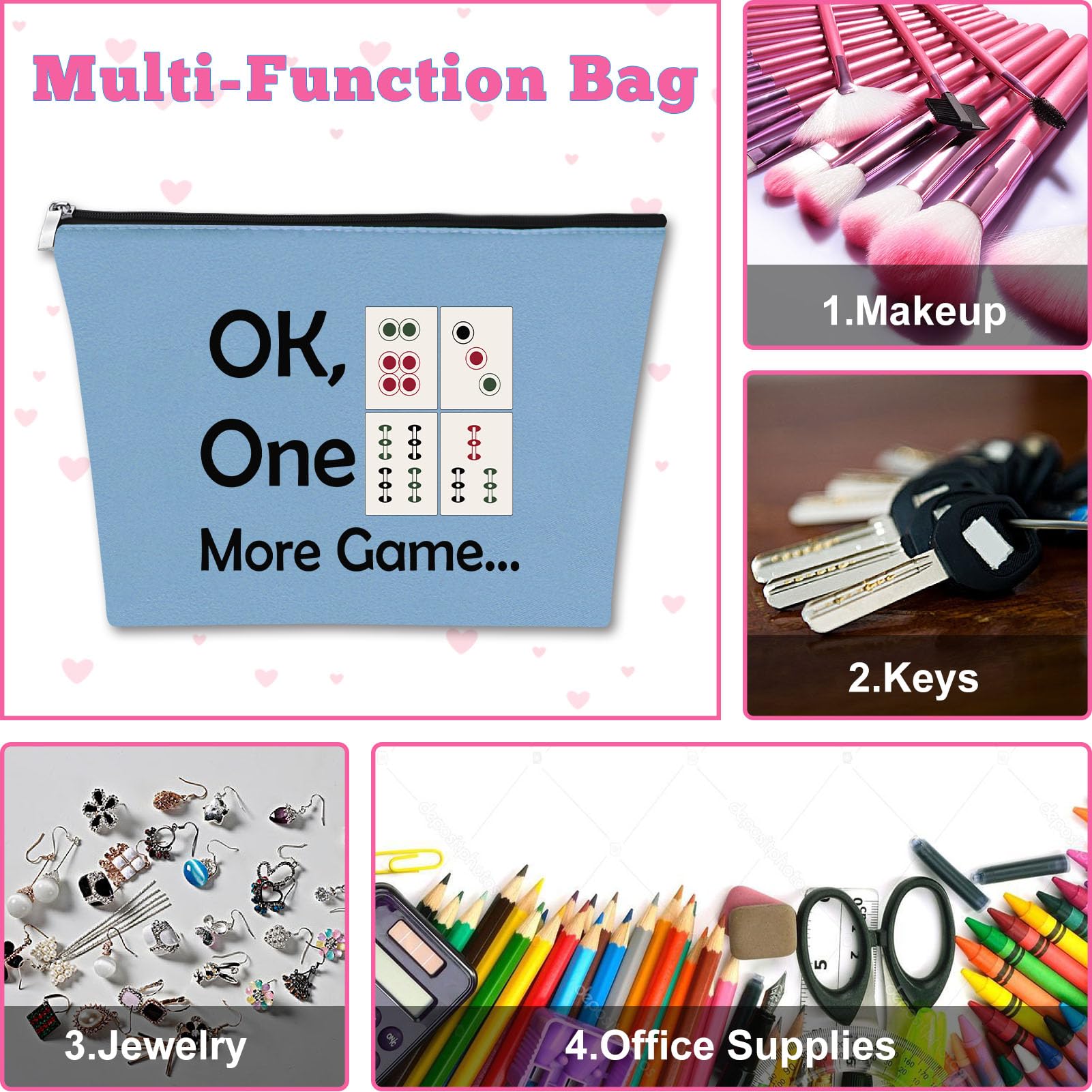 Foto 8 pulgar | Bolsa De Maquillaje Mxrymvu Mahjong Lover Regalo Para Mujer (azul, Beige) - Venta Internacional.