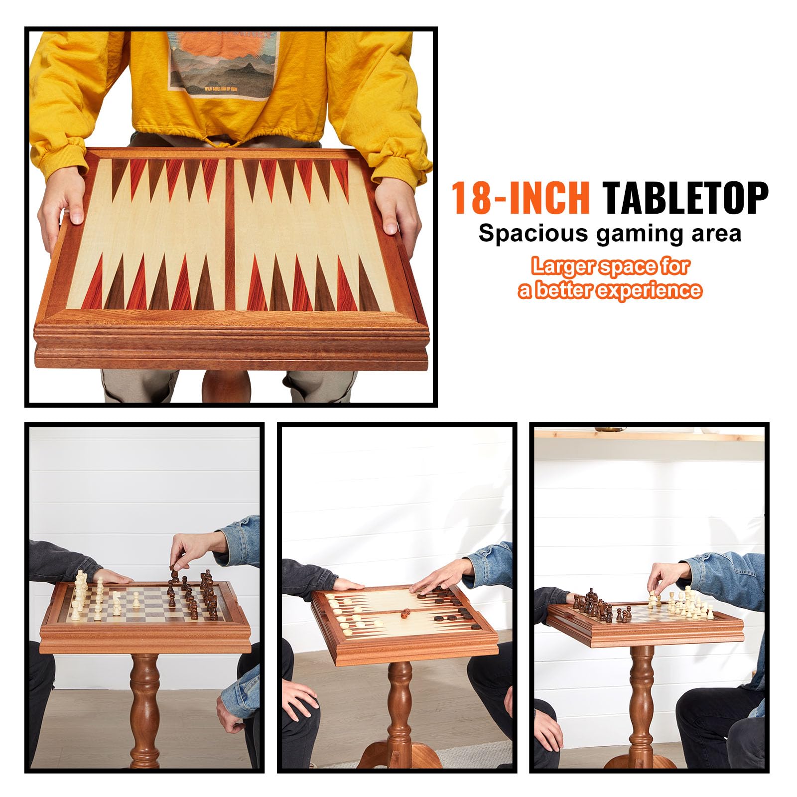 Foto 4 pulgar | Juego De Mesa De Backgammon Chess Checkers 3 En 1 Vevor, 45 Cm, Madera - Venta Internacional.