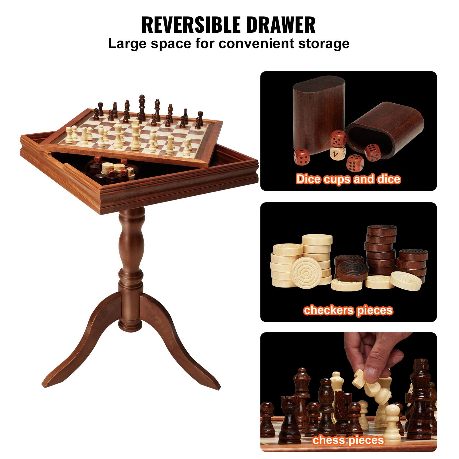 Foto 6 pulgar | Juego De Mesa De Backgammon Chess Checkers 3 En 1 Vevor, 45 Cm, Madera - Venta Internacional.