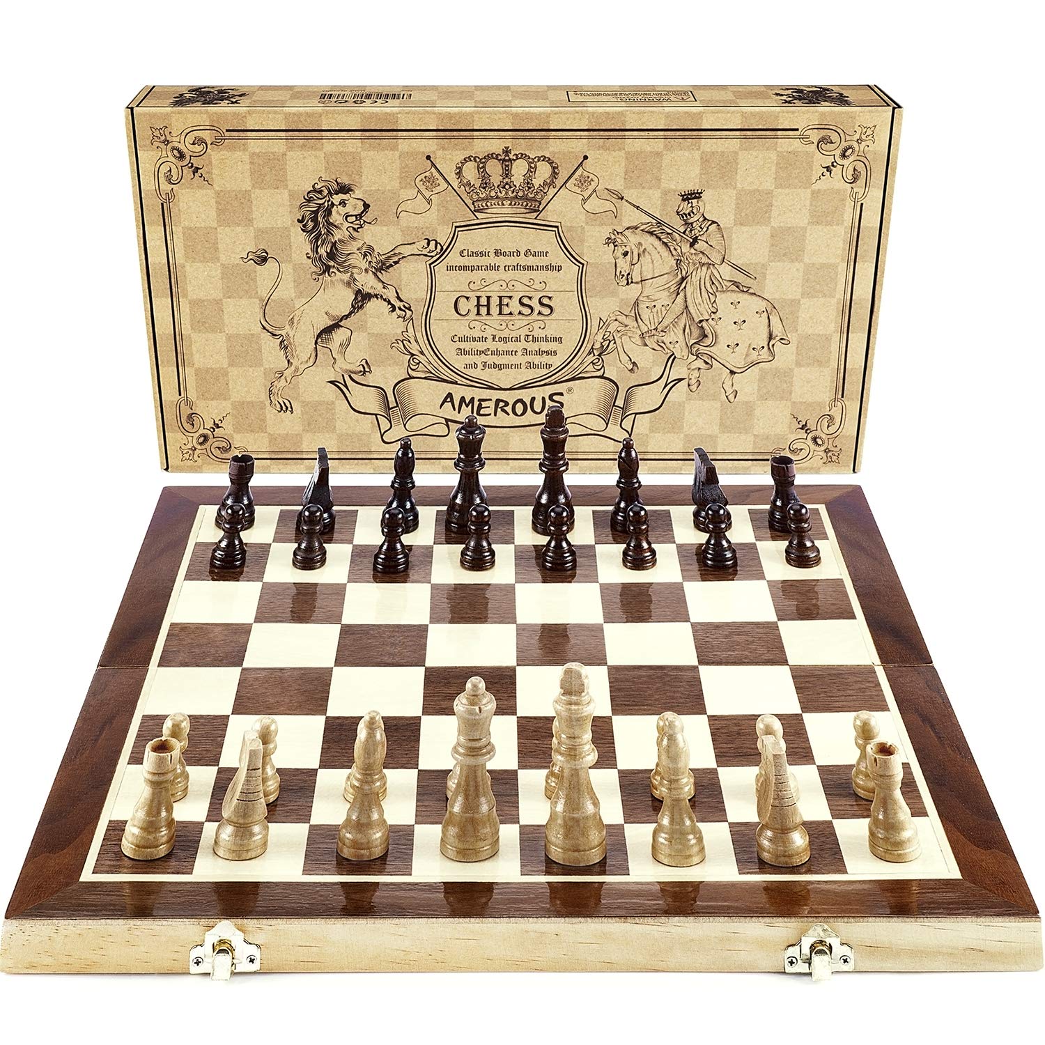 Foto 1 | Juego De Ajedrez Amerous Plegable Magnético De Madera Con Ranuras De Almacenamiento - Venta Internacional.