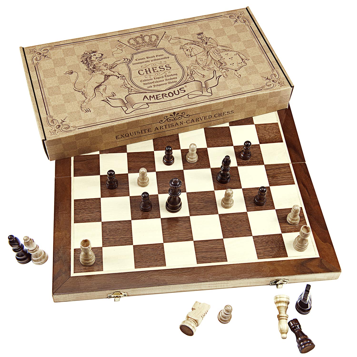 Foto 3 pulgar | Juego De Ajedrez Amerous Plegable Magnético De Madera Con Ranuras De Almacenamiento - Venta Internacional.