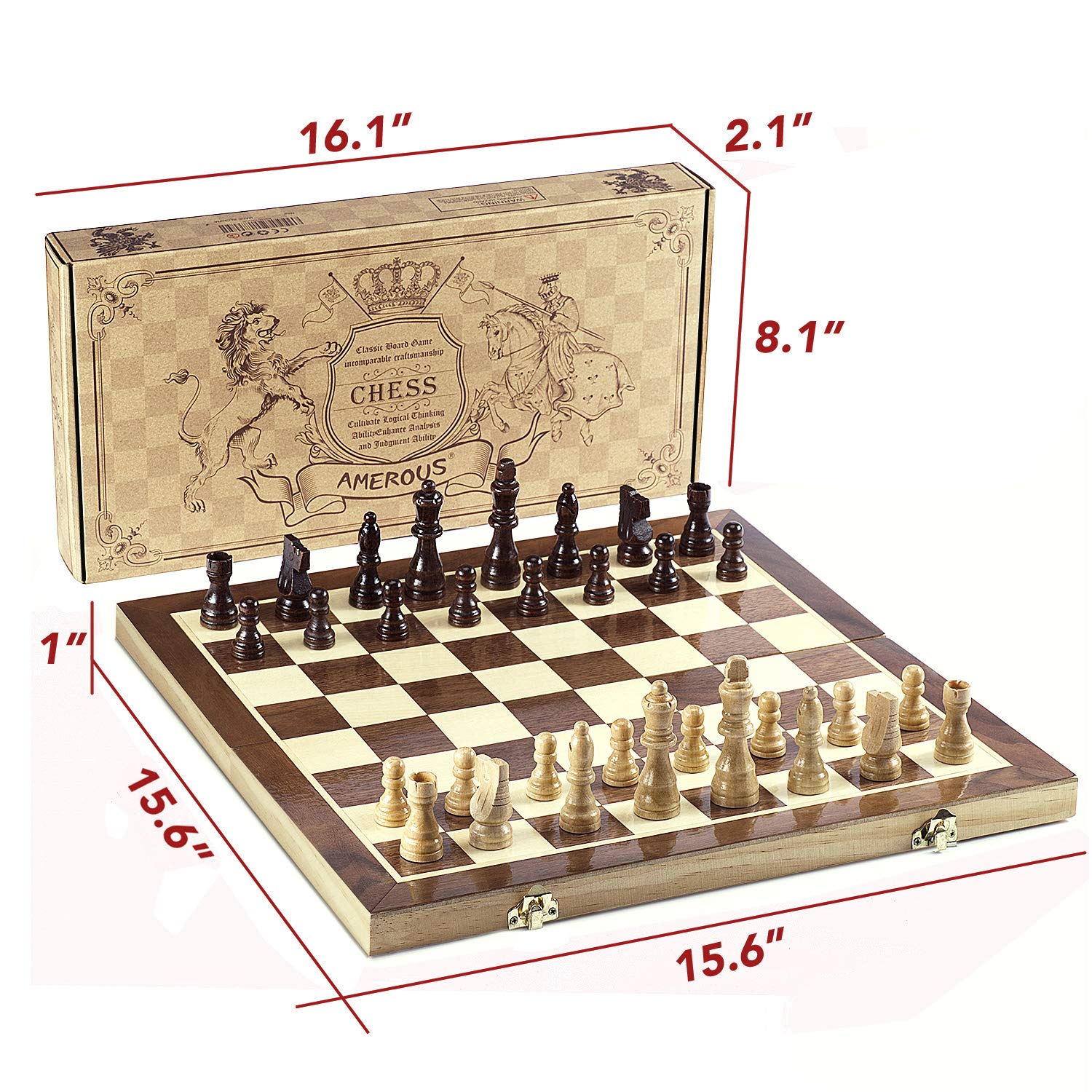 Foto 6 pulgar | Juego De Ajedrez Amerous Plegable Magnético De Madera Con Ranuras De Almacenamiento - Venta Internacional.