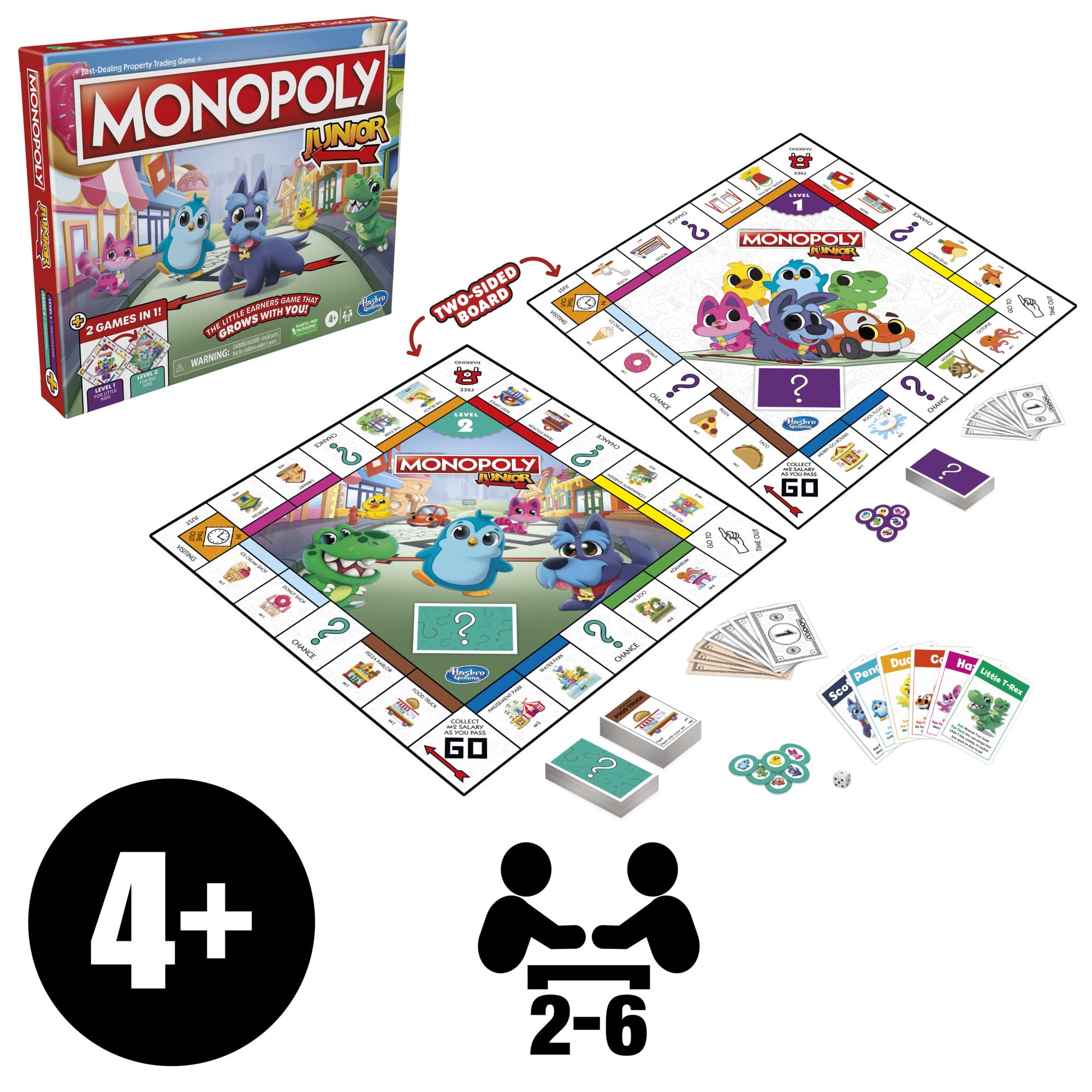 Foto 4 pulgar | Juego De Mesa Monopoly Junior Hasbro Gaming 2-lided 2 Games 4+ - Venta Internacional.