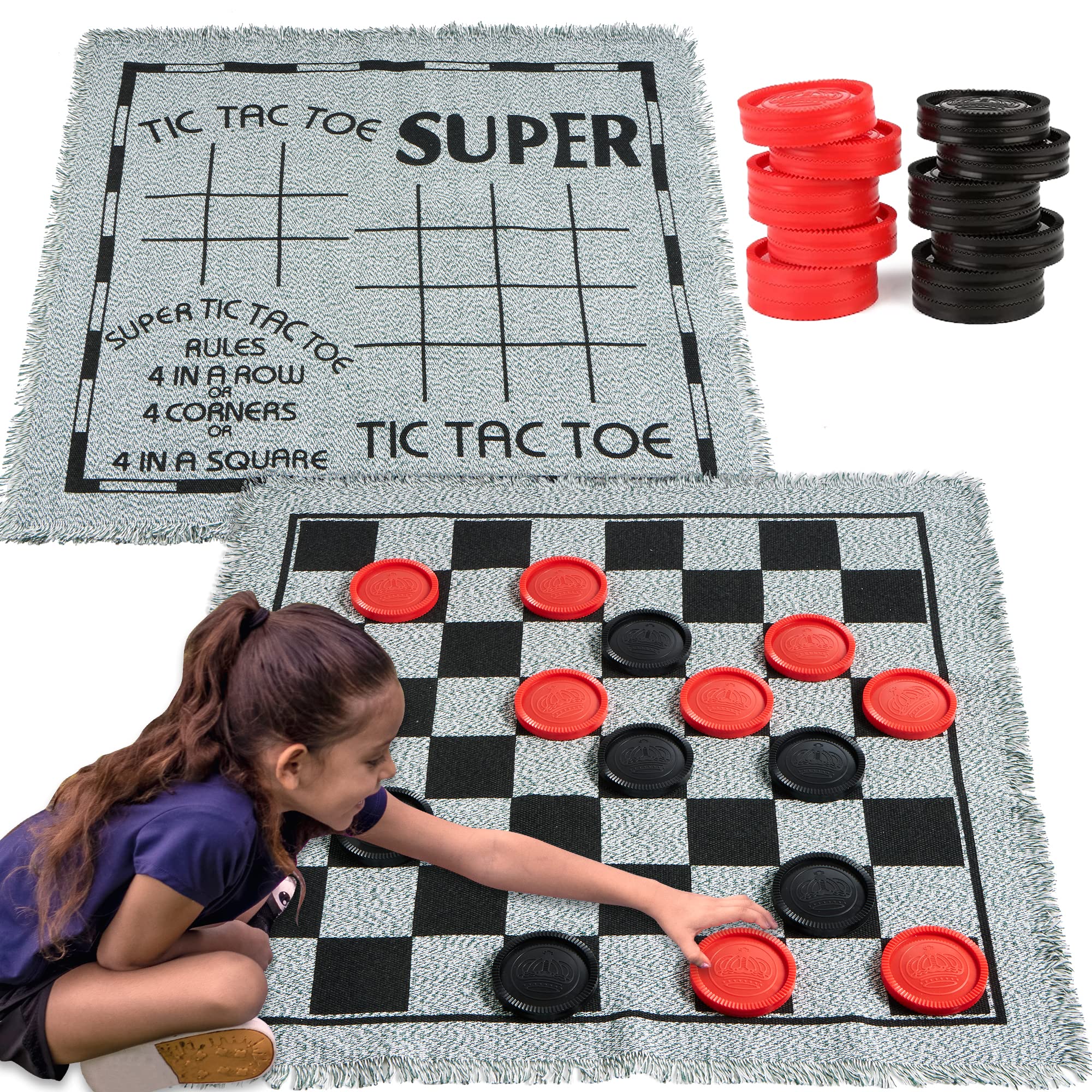 Giant Checkers Game Joyin Vintage 3 En 1 Con Tapete Reversible - Venta Internacional.