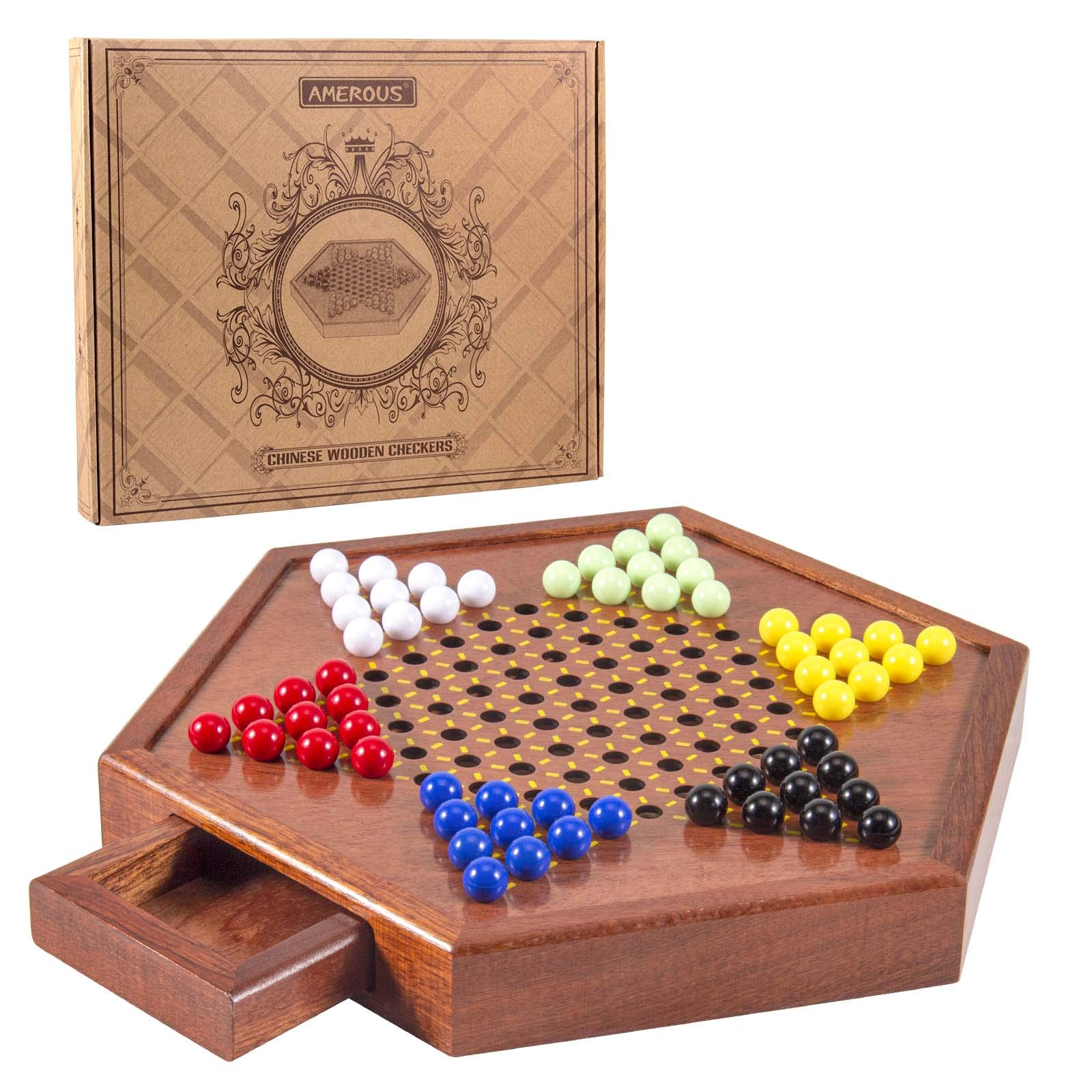 Foto 1 | Juego De Damas Chinas Amerous De Madera Con Almacenamiento, 60 Canicas - Venta Internacional.