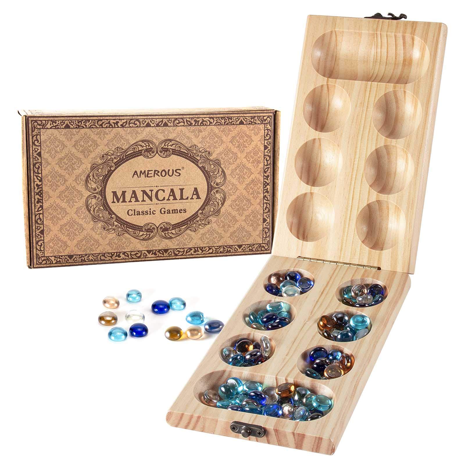 Foto 2 pulgar | Juego De Mesa Mancala Amerous De Madera Plegable Con Piedras De Cristal - Venta Internacional.