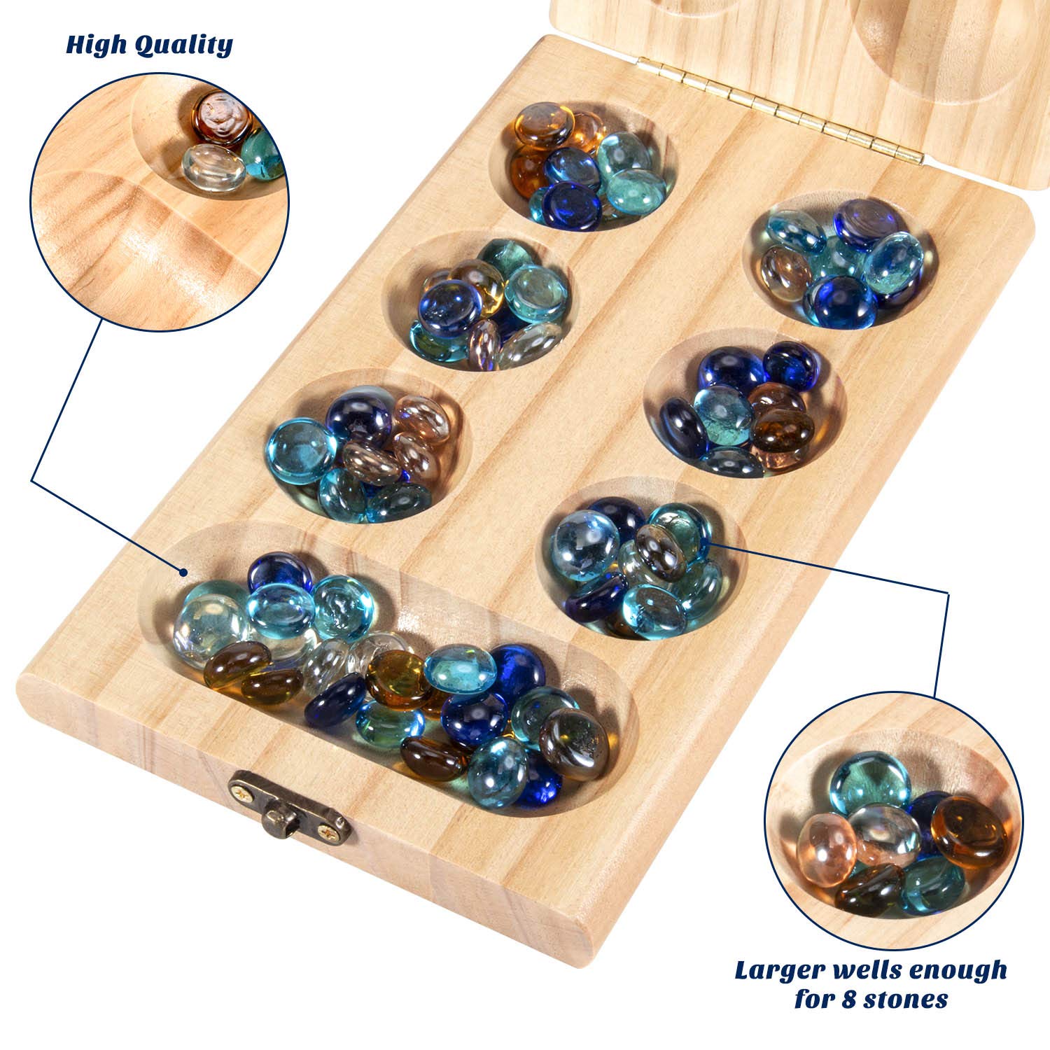 Foto 3 pulgar | Juego De Mesa Mancala Amerous De Madera Plegable Con Piedras De Cristal - Venta Internacional.