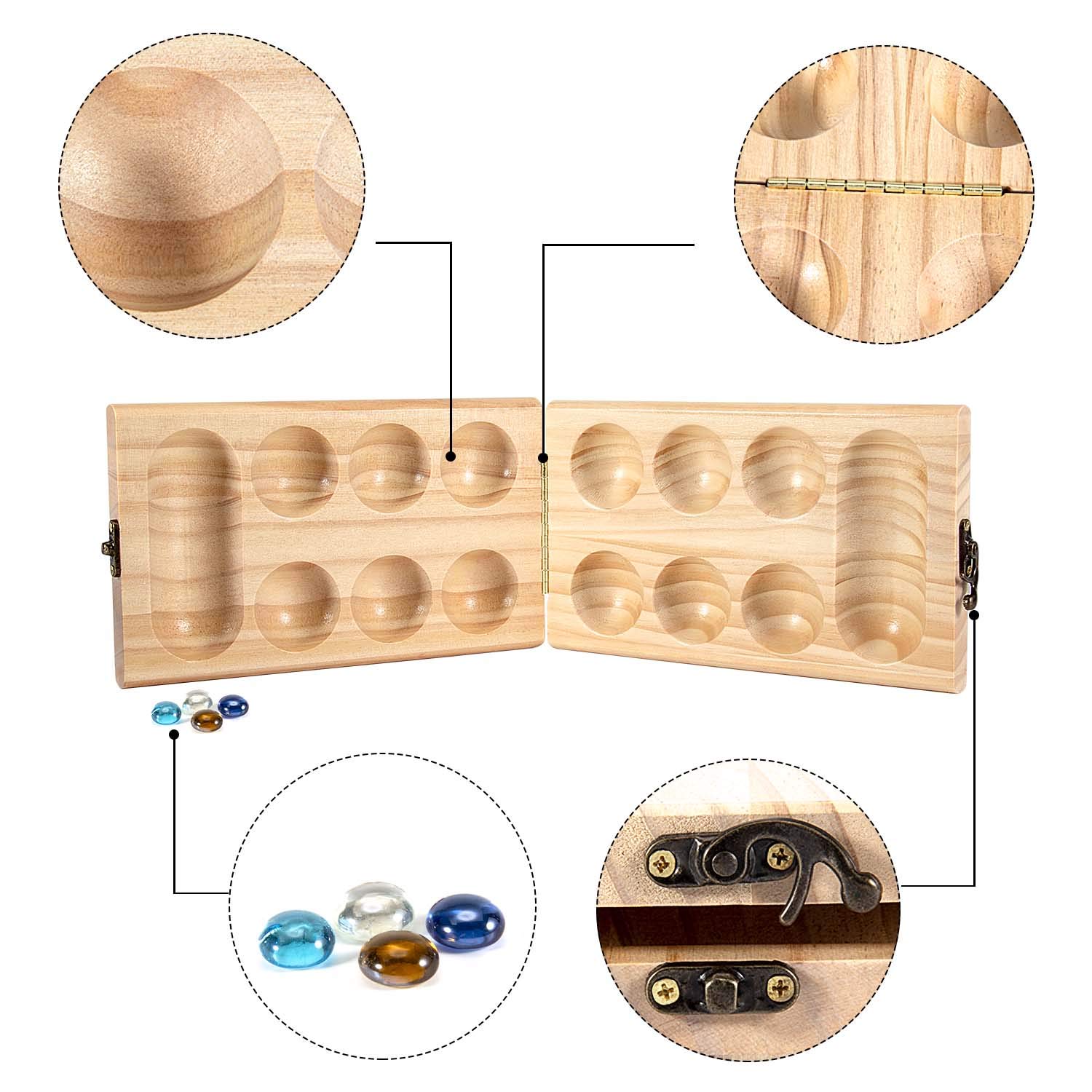 Foto 4 pulgar | Juego De Mesa Mancala Amerous De Madera Plegable Con Piedras De Cristal - Venta Internacional.