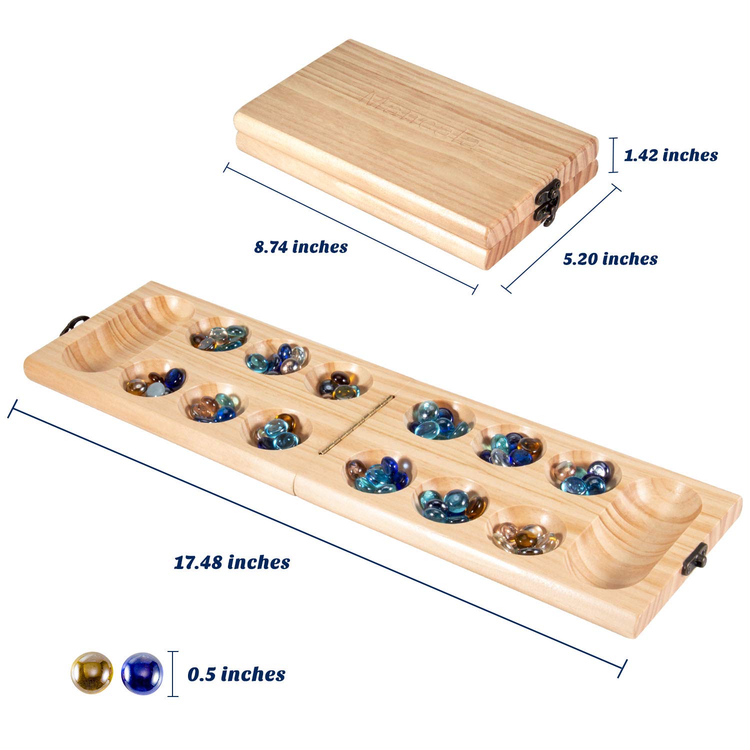 Foto 6 pulgar | Juego De Mesa Mancala Amerous De Madera Plegable Con Piedras De Cristal - Venta Internacional.