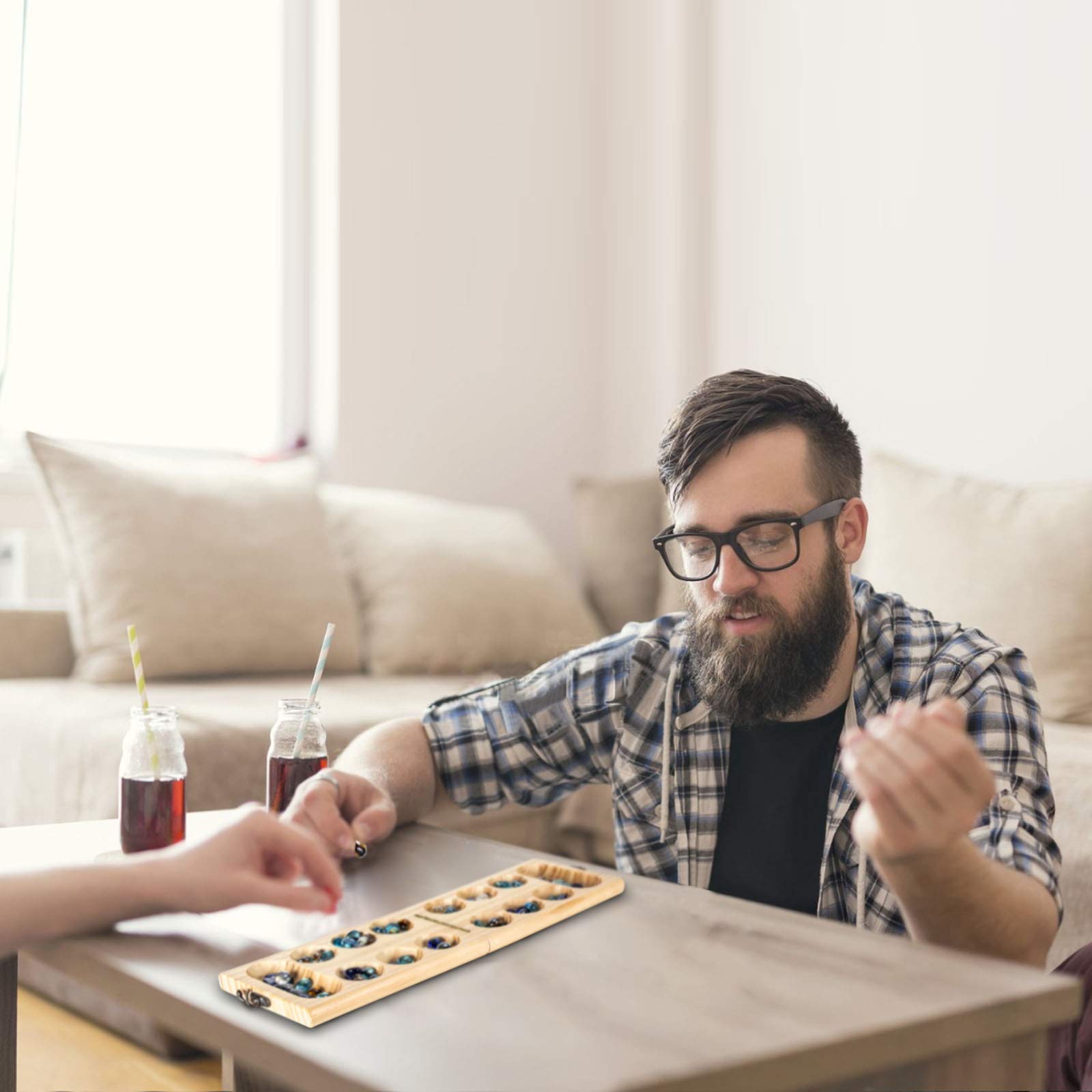 Foto 7 | Juego De Mesa Mancala Amerous De Madera Plegable Con Piedras De Cristal - Venta Internacional.