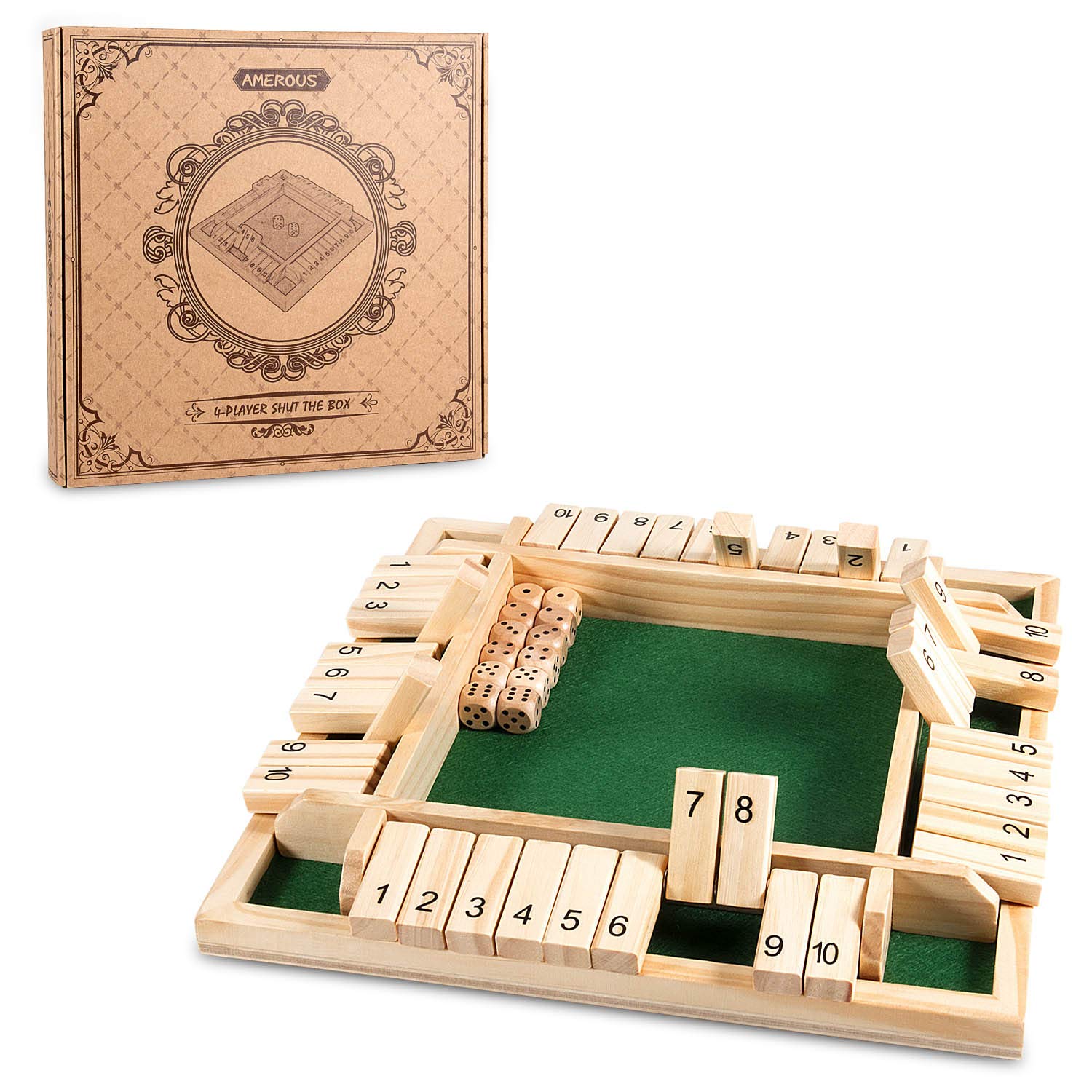 Foto 2 pulgar | Juego Shut The Box Amerous Para 4 Jugadores Con 12 Dados Para Toda La Familia - Venta Internacional.