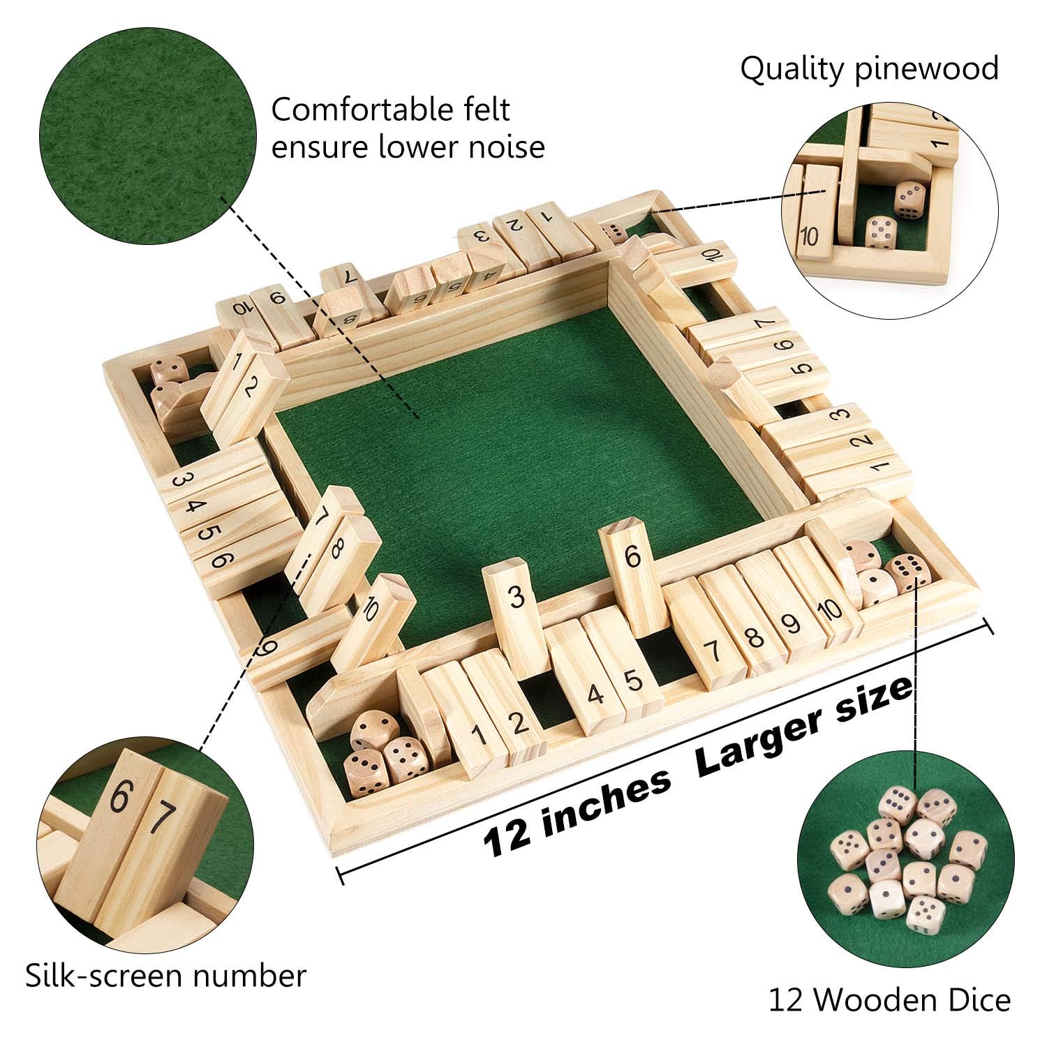 Foto 3 | Juego Shut The Box Amerous Para 4 Jugadores Con 12 Dados Para Toda La Familia - Venta Internacional.