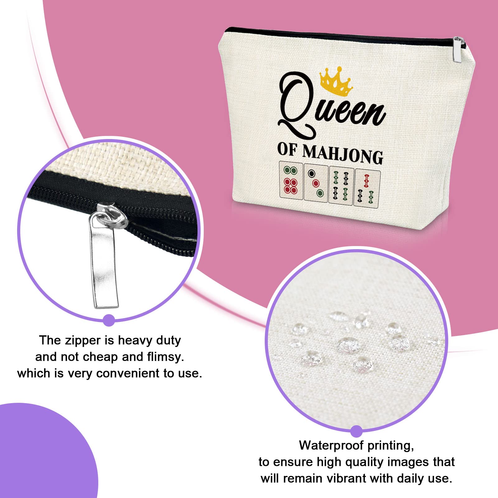 Foto 5 pulgar | Bolsa De Maquillaje Sazuwu Mahjong Queen, Regalo Para Mujer Amante Del Mahjong - Venta Internacional.