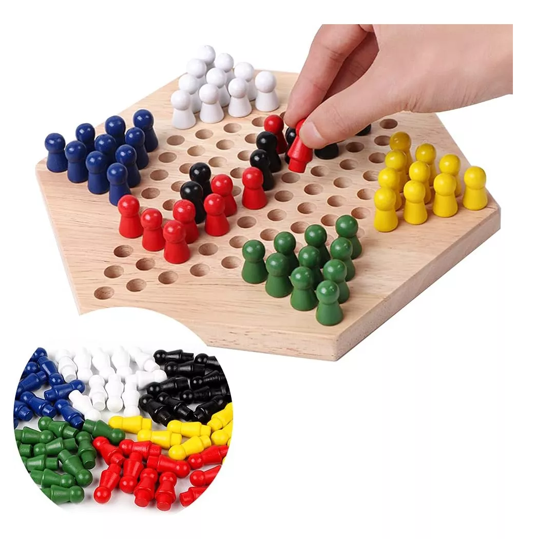 Foto 5 | Damas China Game Artesanal de Madera Grande con 60 Piezas Multicolores