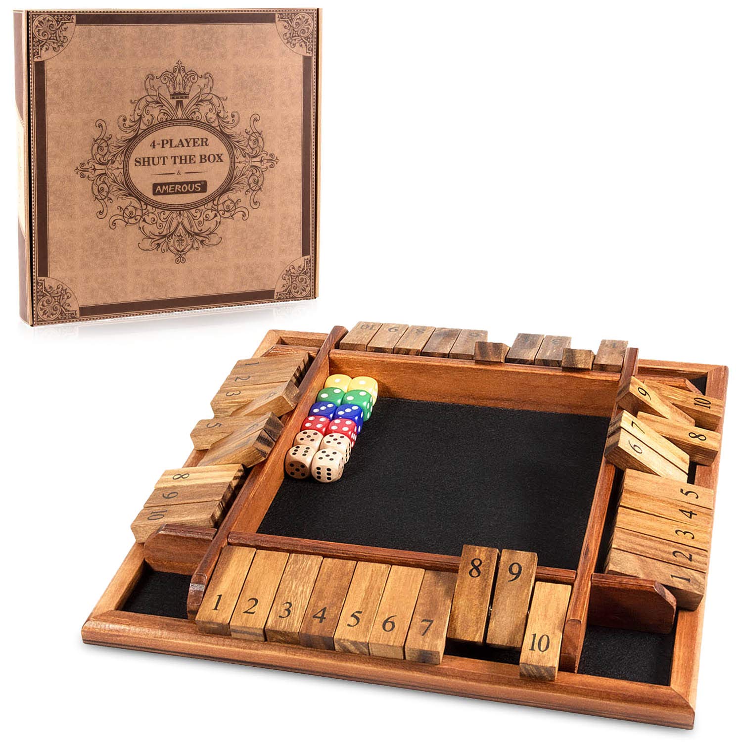 Juego de Dados Shut The Box Amerous Para 1 A 4 Jugadores Con 12 Dados De 30 Cm - Venta Internacional