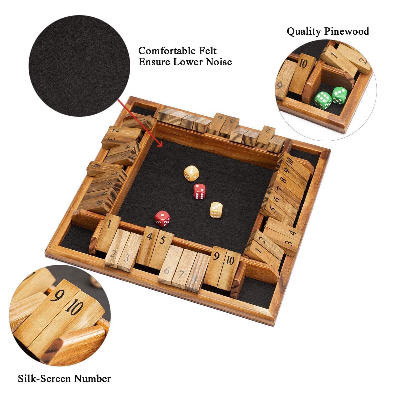 Foto 3 | Juego de Dados Shut The Box Amerous Para 1 A 4 Jugadores Con 12 Dados De 30 Cm - Venta Internacional