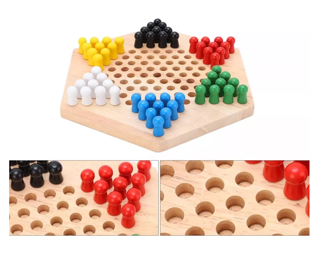 Foto 4 pulgar | Dama China Game Artesanal de Madera Grande con 60 Piezas Multicolores