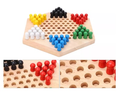 Foto 3 | Dama China Game Artesanal de Madera Grande con 60 Piezas Multicolores