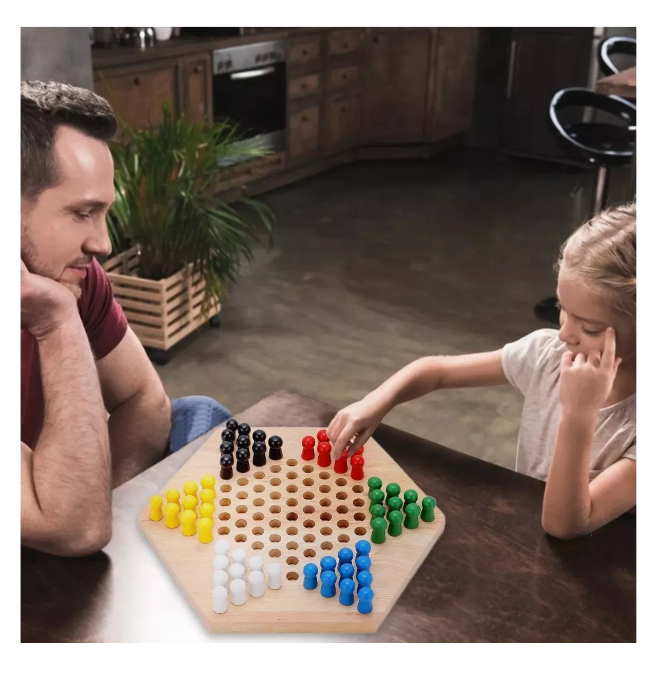 Foto 4 | Dama China Game Artesanal de Madera Grande con 60 Piezas Multicolores
