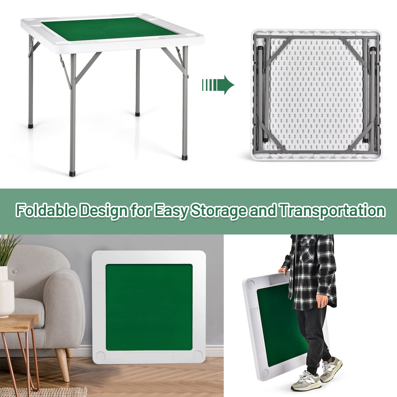 Foto 5 pulgar | Mesa Plegable De Mahjong Goplus Cuadrada De 35 Pulgadas Con Portavasos Y Ranuras Para Astillas - Venta Internacional.