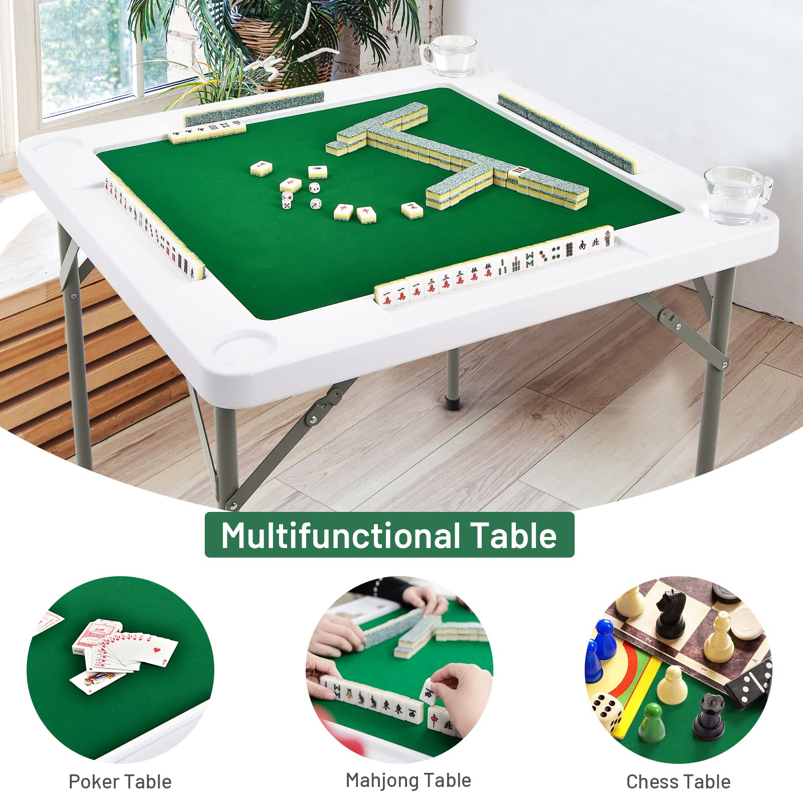 Foto 6 pulgar | Mesa Plegable De Mahjong Goplus Cuadrada De 35 Pulgadas Con Portavasos Y Ranuras Para Astillas - Venta Internacional.