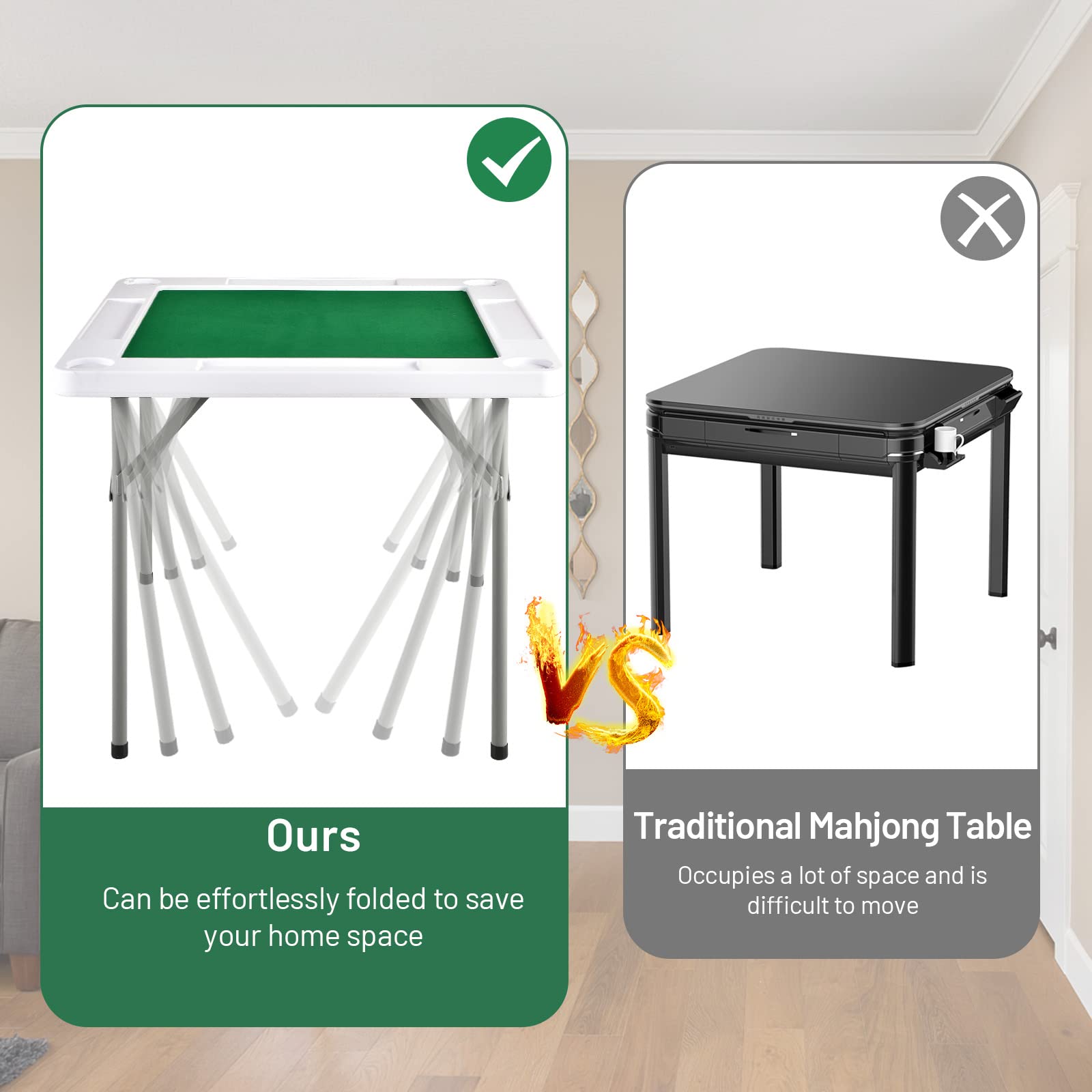 Foto 7 pulgar | Mesa Plegable De Mahjong Goplus Cuadrada De 35 Pulgadas Con Portavasos Y Ranuras Para Astillas - Venta Internacional.