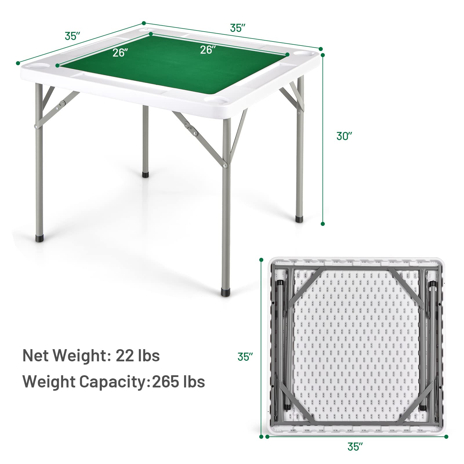 Foto 8 pulgar | Mesa Plegable De Mahjong Goplus Cuadrada De 35 Pulgadas Con Portavasos Y Ranuras Para Astillas - Venta Internacional.