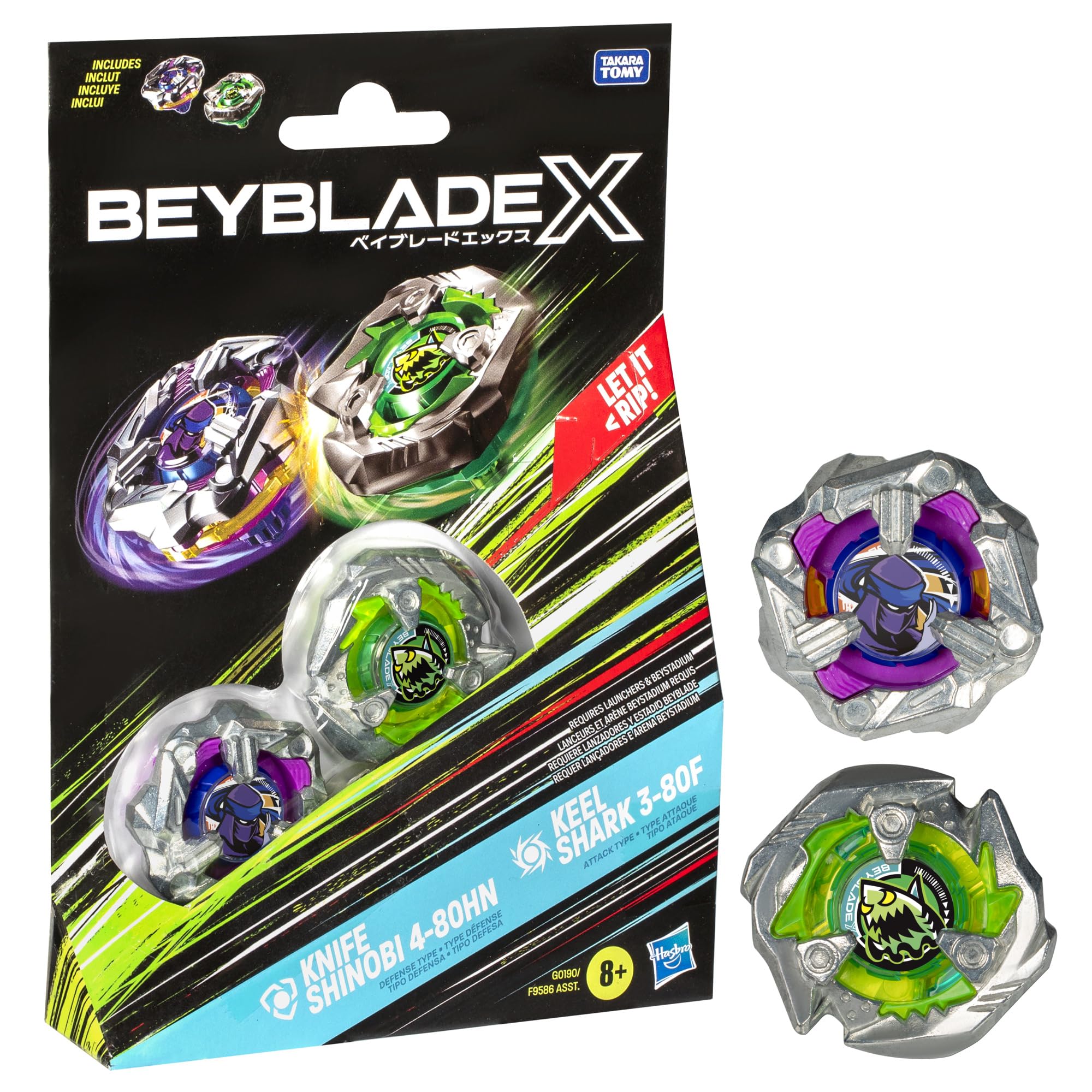 Juego De Tapas Beyblade X Knife Shinobi 4-80hn Y Keel Shark 3-80f - Venta Internacional.
