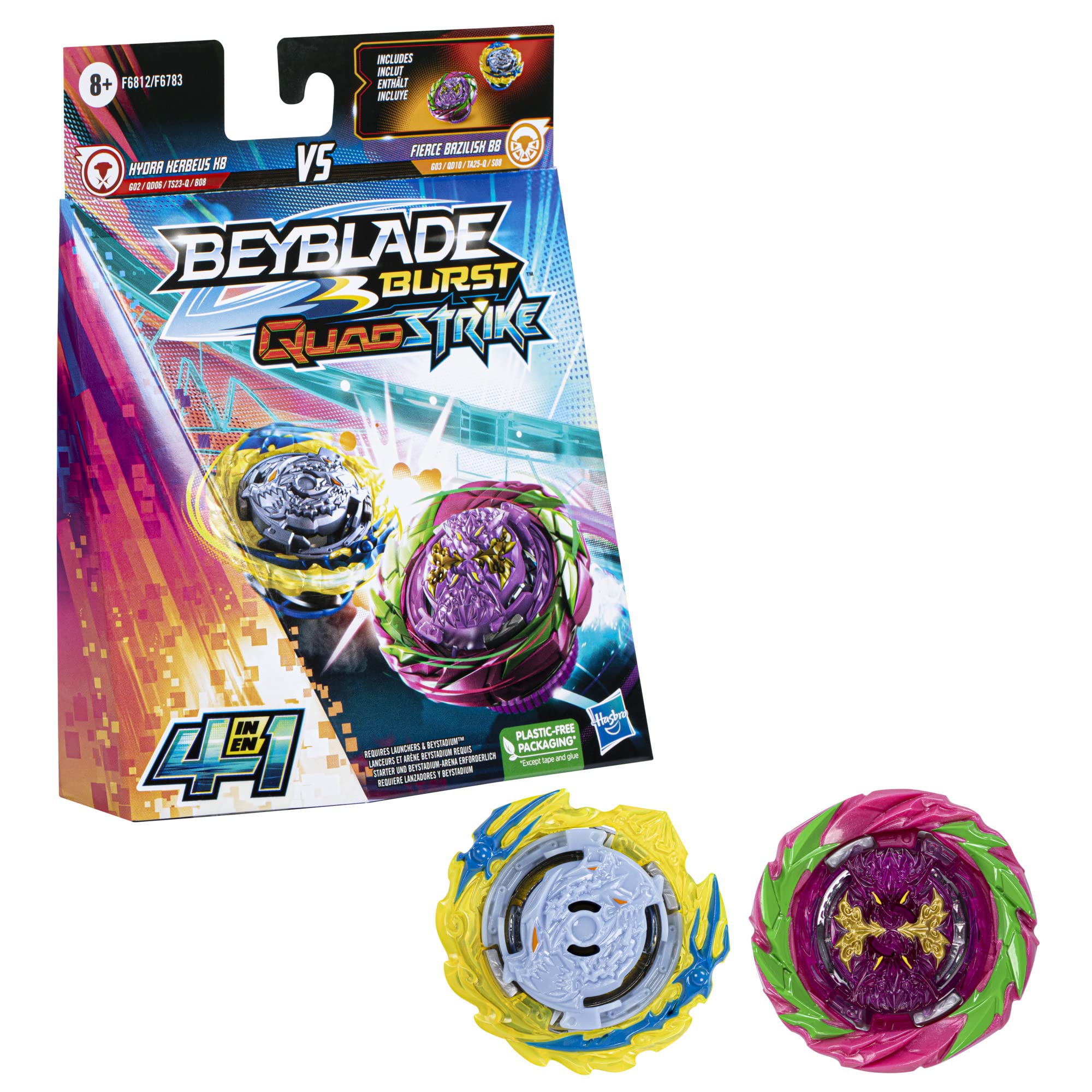 Peonza Beyblade Burst, Quadstrike Fierce Bazilisk B8 E Hydra Kerbeus K8 - Venta Internacional.