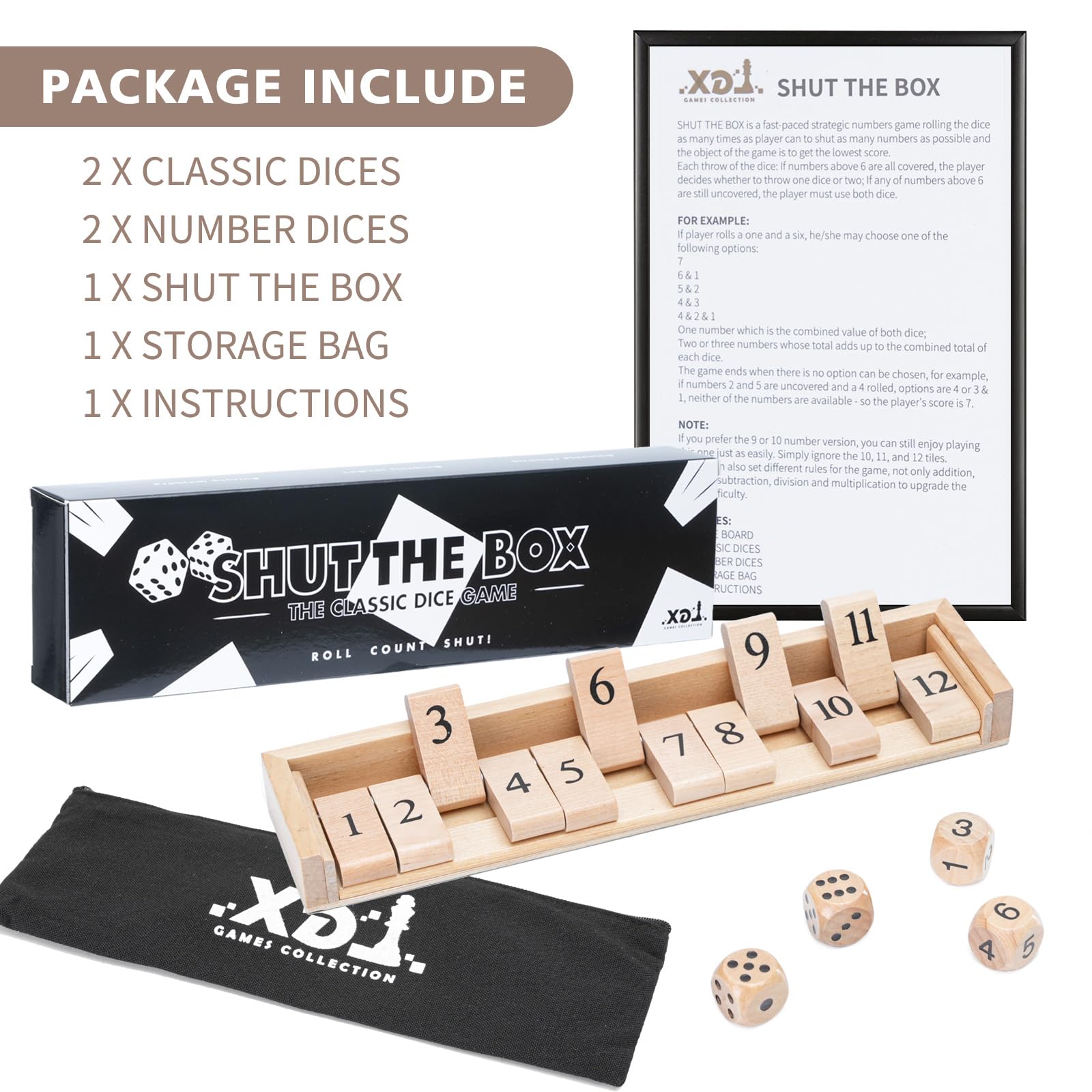 Foto 4 pulgar | Juego De Dados, Juego De Mesa Shut The Box, Tamaño Viaje, Madera - Venta Internacional.