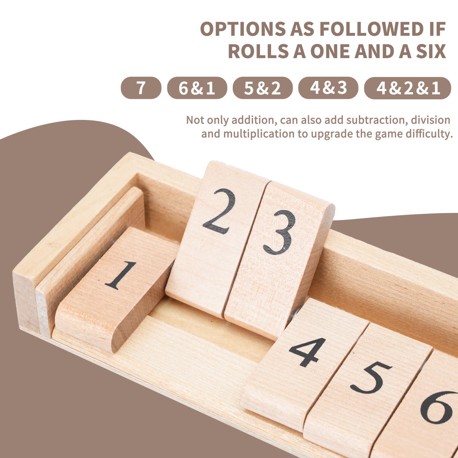 Foto 5 | Juego De Dados, Juego De Mesa Shut The Box, Tamaño Viaje, Madera - Venta Internacional.