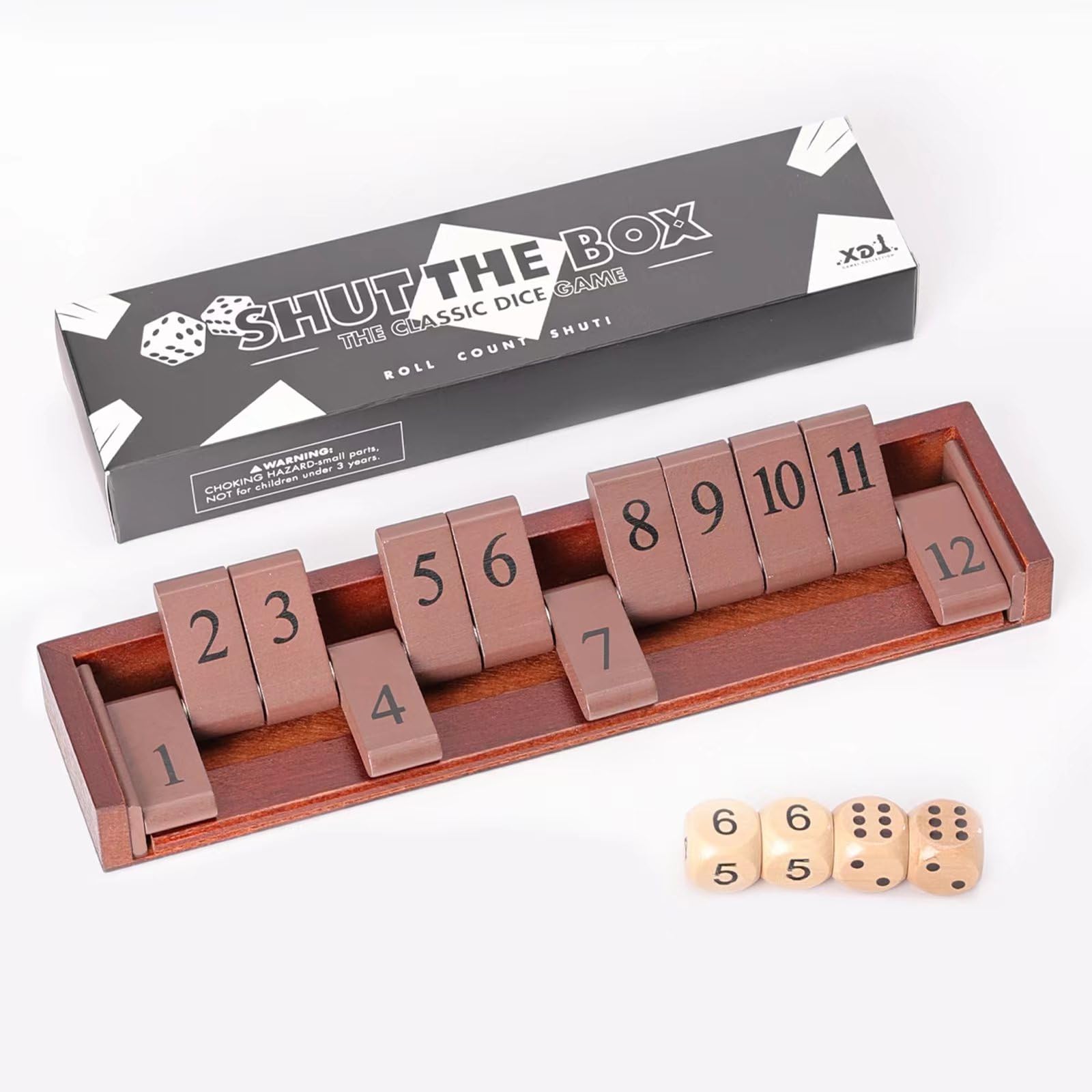Foto 2 pulgar | Juego De Dados Shut The Box, Tablero De Madera De 28 Cm Con Números Grandes - Venta Internacional.