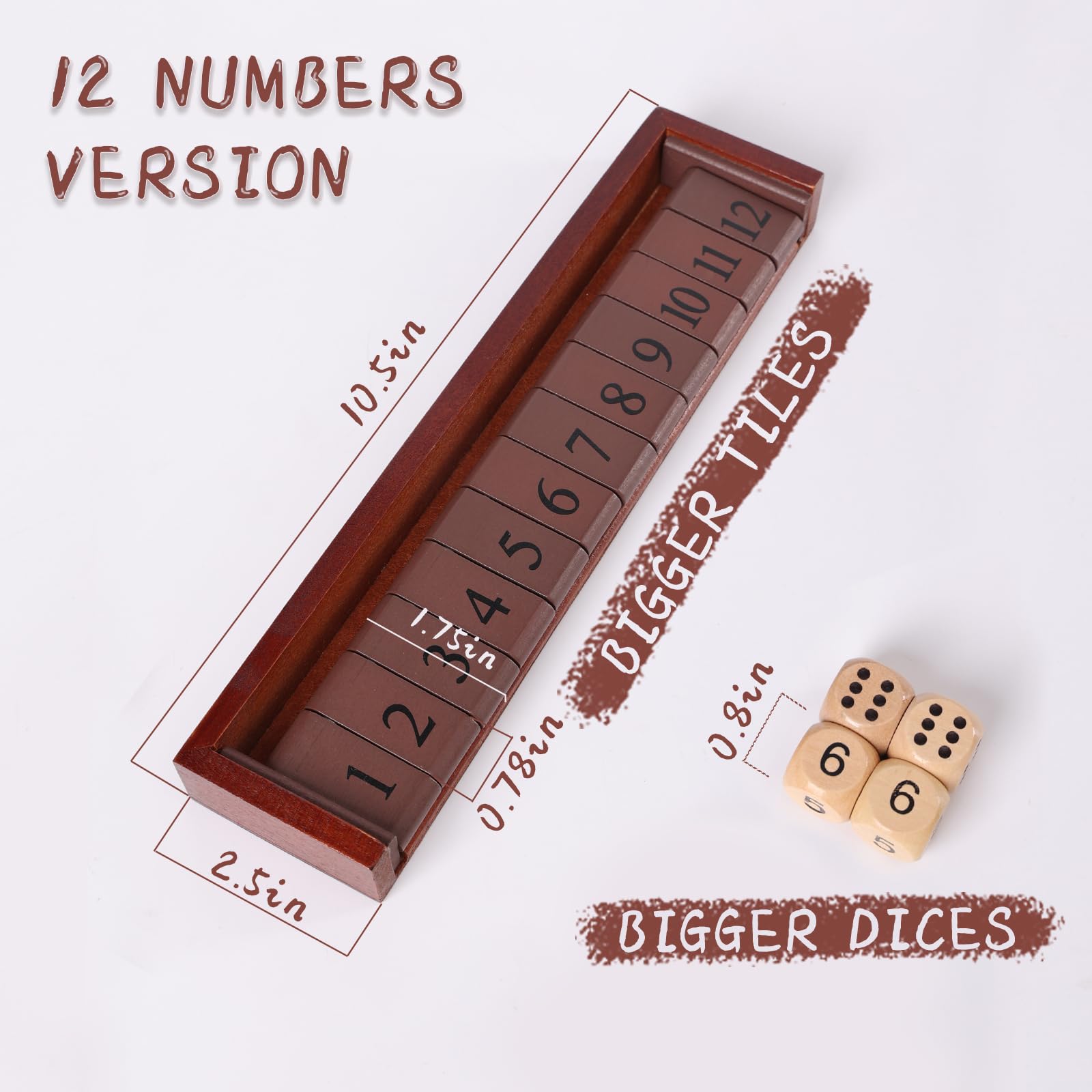 Foto 3 pulgar | Juego De Dados Shut The Box, Tablero De Madera De 28 Cm Con Números Grandes - Venta Internacional.