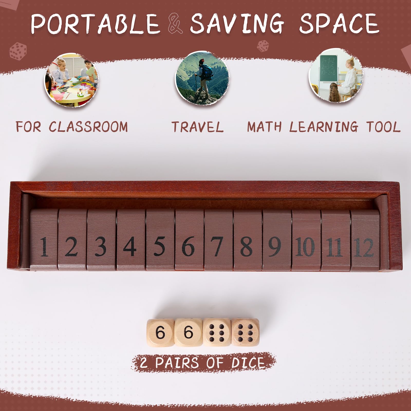 Foto 5 pulgar | Juego De Dados Shut The Box, Tablero De Madera De 28 Cm Con Números Grandes - Venta Internacional.