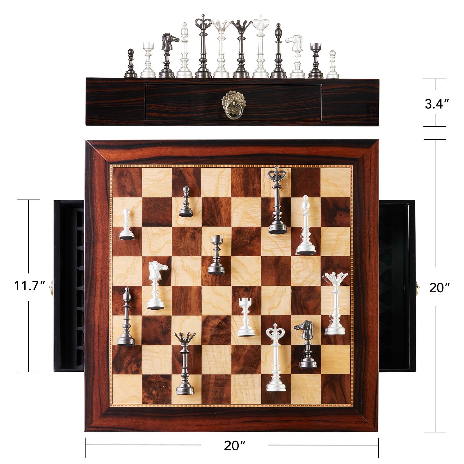 Foto 4 | Juego De Ajedrez Amerous De Madera De 20 Pulgadas Con Piezas De Ajedrez De Metal - Venta Internacional.