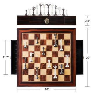 Foto 4 | Juego De Ajedrez Amerous De Madera De 20 Pulgadas Con Piezas De Ajedrez De Metal - Venta Internacional.