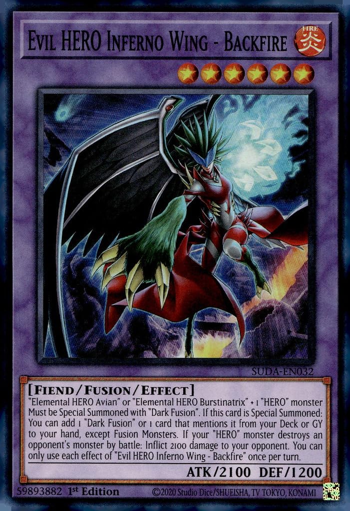 Foto 2 pulgar | Tarjeta Coleccionable Yu-gi-oh! Héroe Malvado Inferno Wing Suda-en032 1st - Venta Internacional.