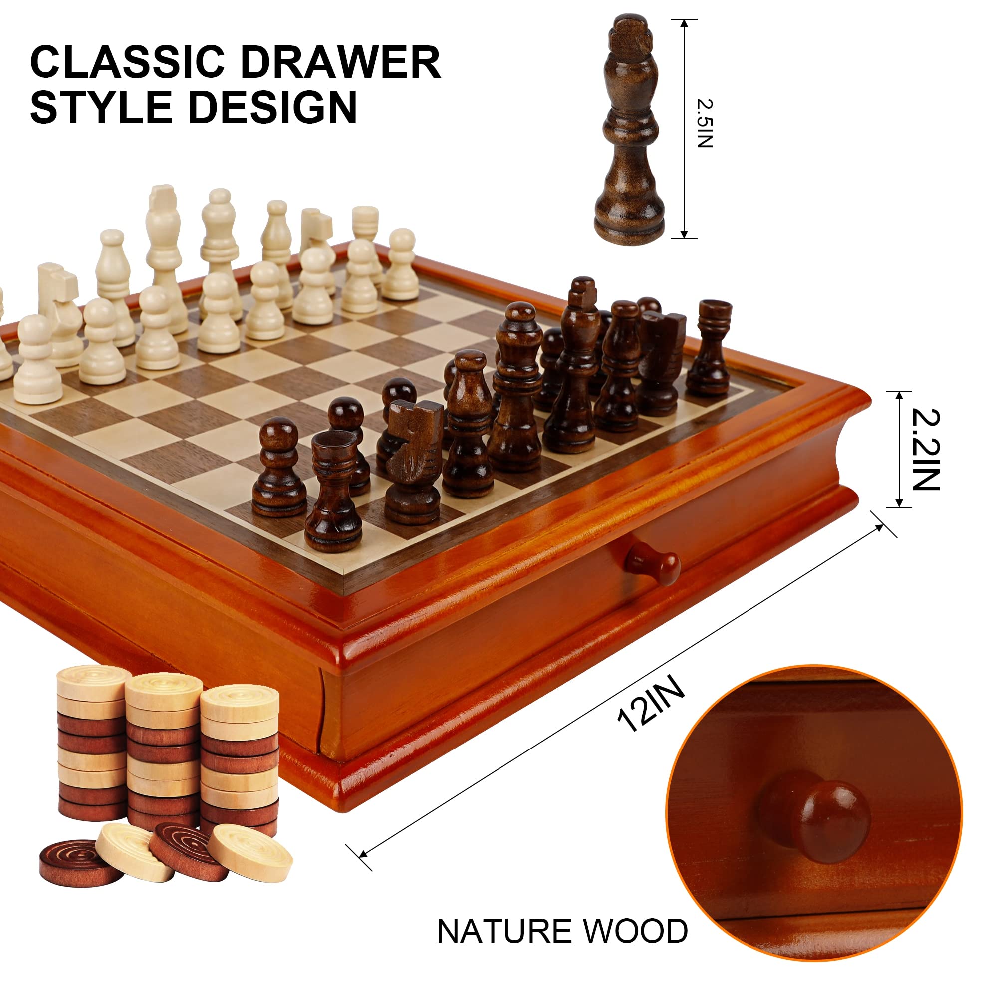 Foto 3 pulgar | Juego De Ajedrez Y Damas Juegoal De Madera De 30 Cm Con Cajón De Almacenamiento - Venta Internacional.